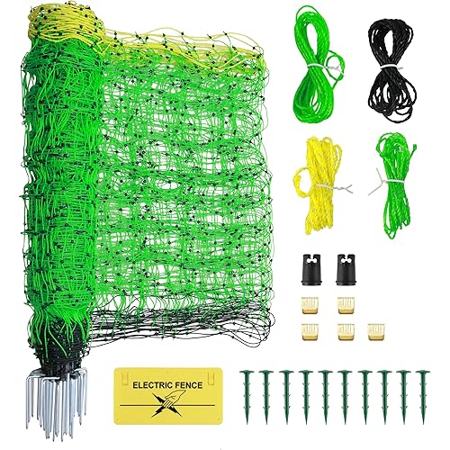 Electric Fence Netting, 35.5" x 164' Electric Poultry Netting with Fiberglass Posts and Double-Spiked Stakes, Utility Portable Mesh for Poultry in Backyards, Homesteads, Farms and Ranches