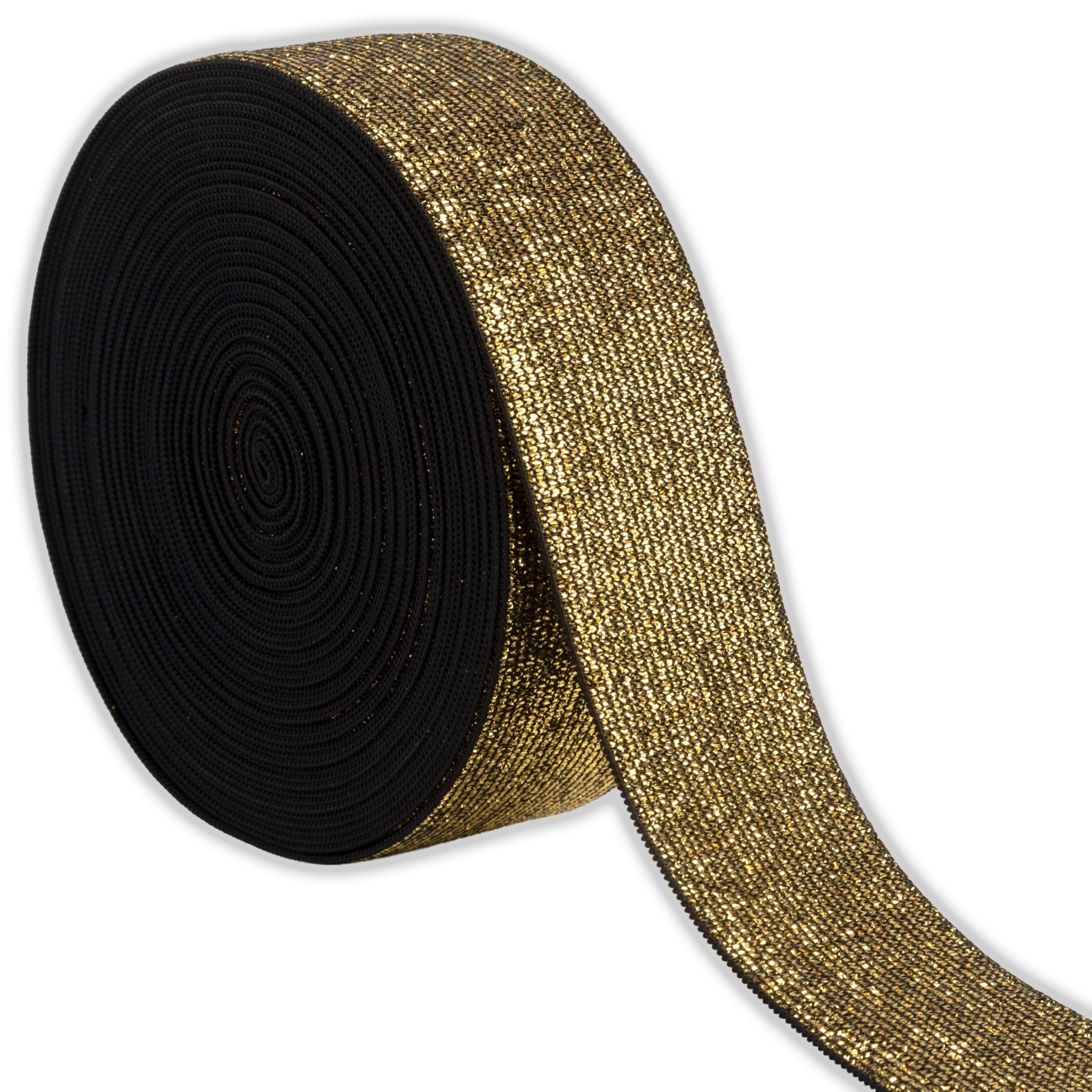 IPEA Lurex Elastic Cord for Sewing and Accessories - 10 Metres - Made in Italy - Elastic Band 50 mm Shiny for Clothes, Skirts, Bags, Belts - Flat Elastic Band - Gold