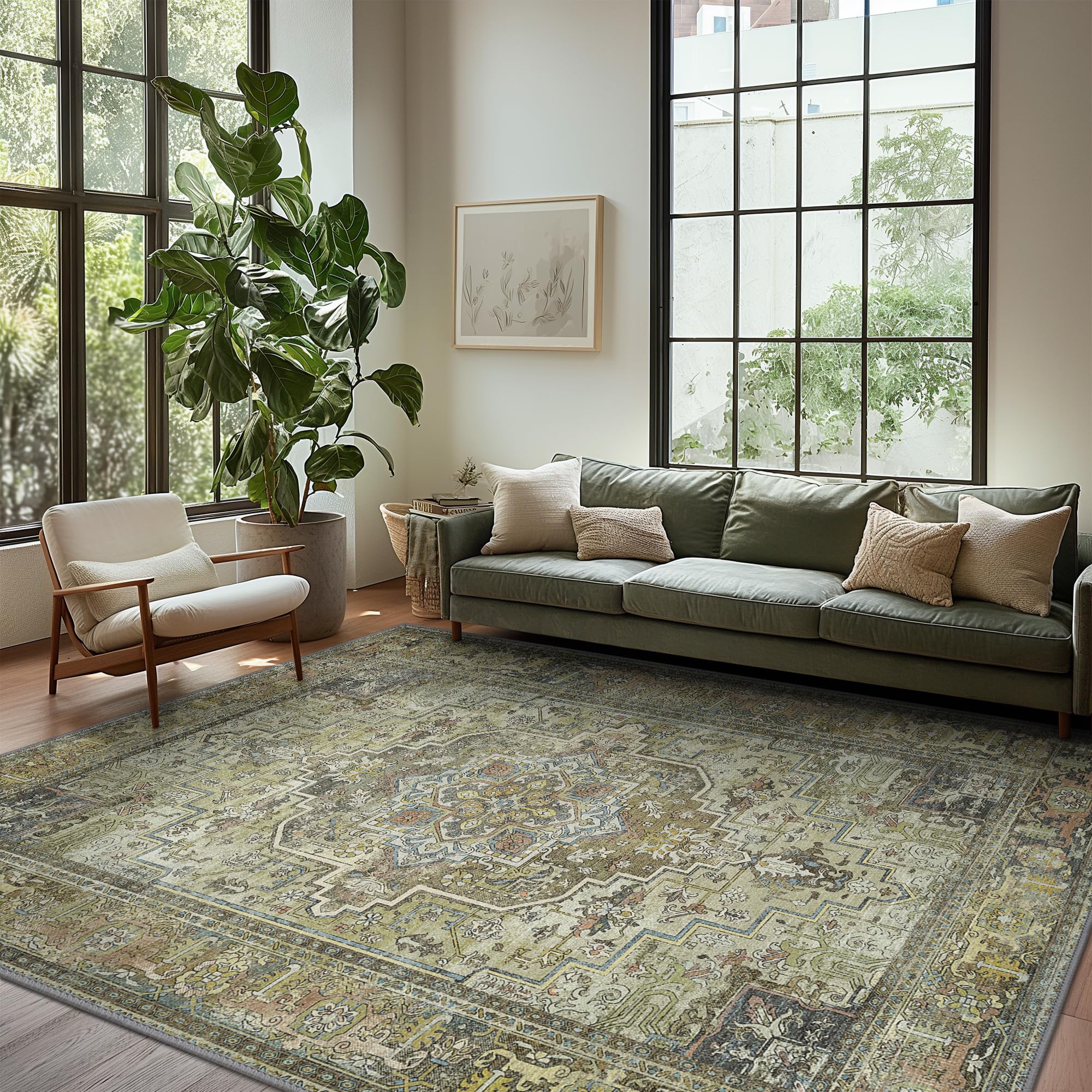 Bavni Area Rug, 3x5 Non-Slip Washable Rug for Living Room, Aesthetic Stain-Resistant Rugs for Bedroom, Lightweight Design Low Pile Rugs, Heavy Grey/