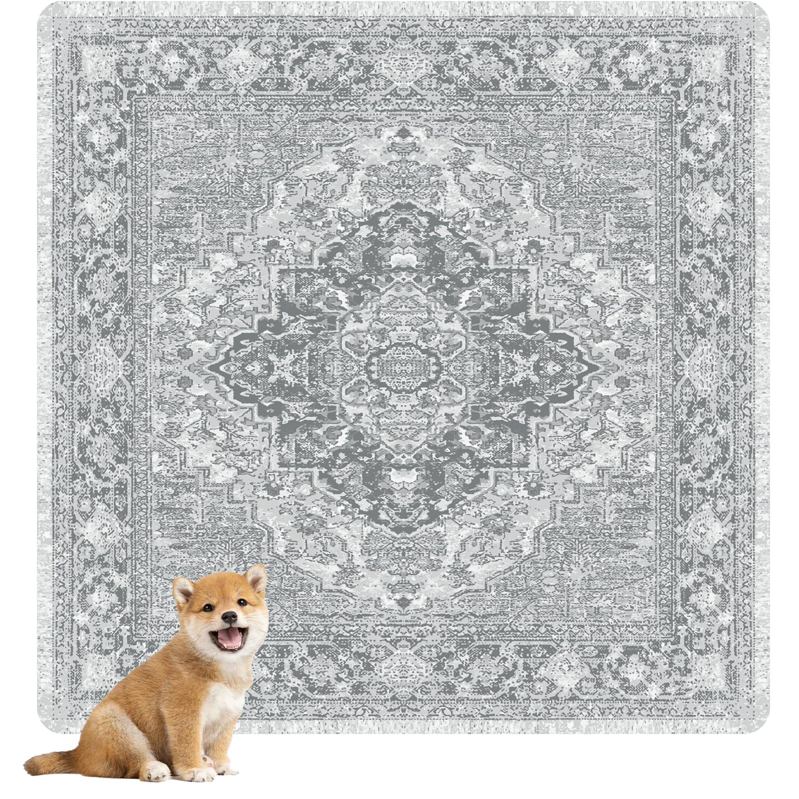 nunubaby Washable Pee Pads for Dogs, Stylish, Non-Slip and Leak-Proof Pee Pads. Reusable Potty Pads for Dogs for Crates and Floors.(Gray/Geo,54" x54" )