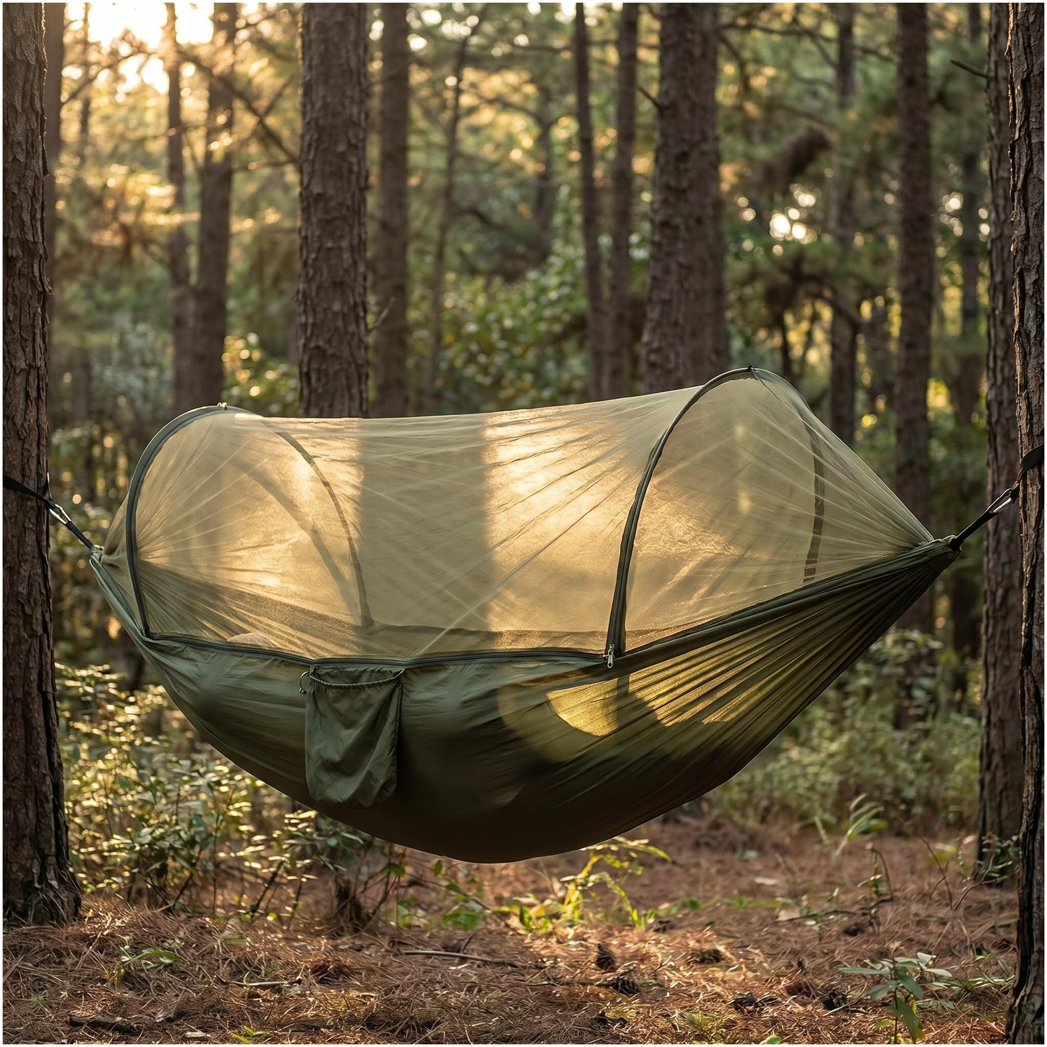 Amaca da Esterno Leggera 250x120 Cm con Rete – Tessuto Paracadute Portatile per Campeggio, Viaggi, Escursioni, Relax in Giardino E Avventura – Resistente, Facile da Montare, Perfetta per Gli