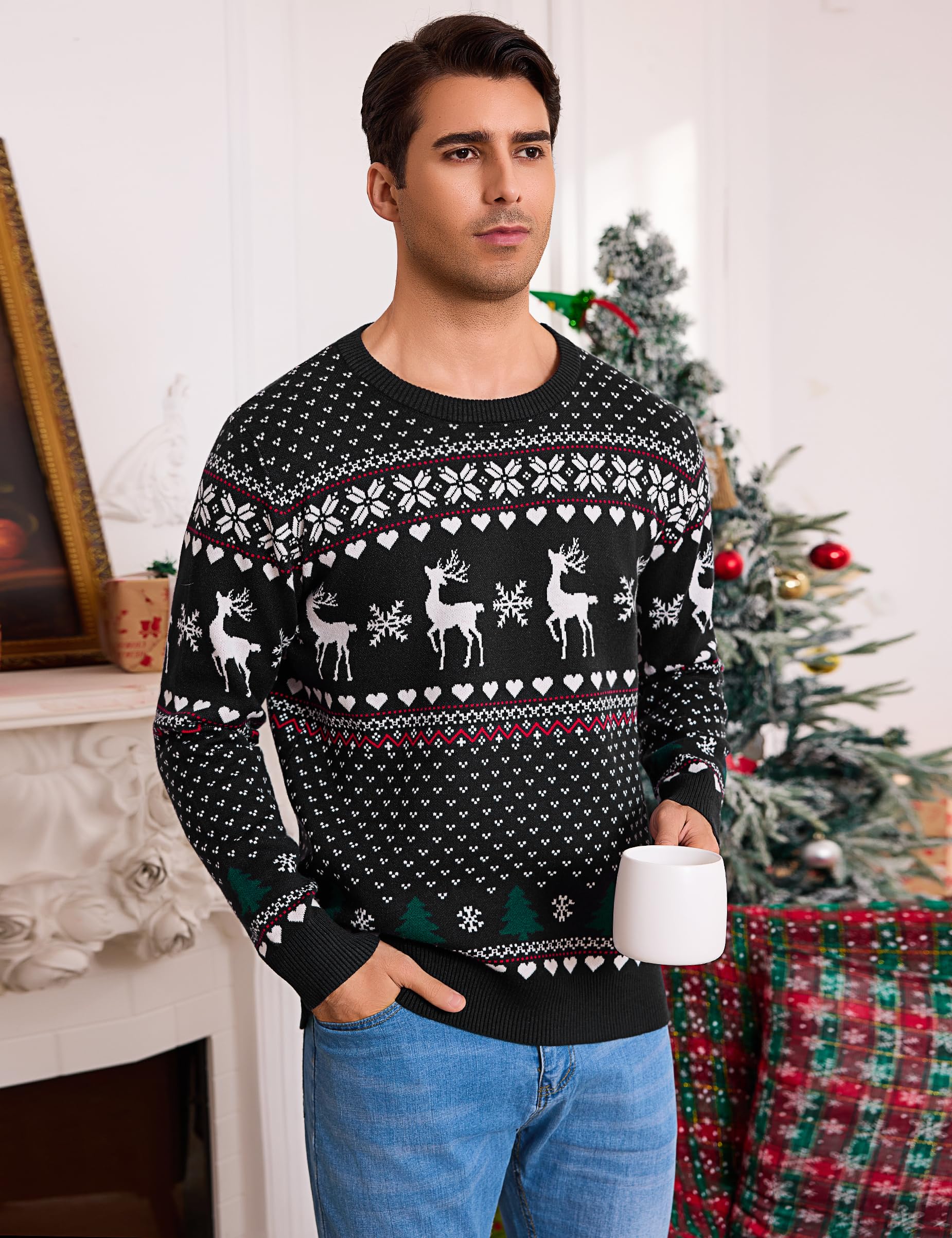 Bresdk Weihnachtspullover Herren Weihnachtspulli Hässlich Ugly Christmas Sweater Rundhals Pullover Langarm Winter