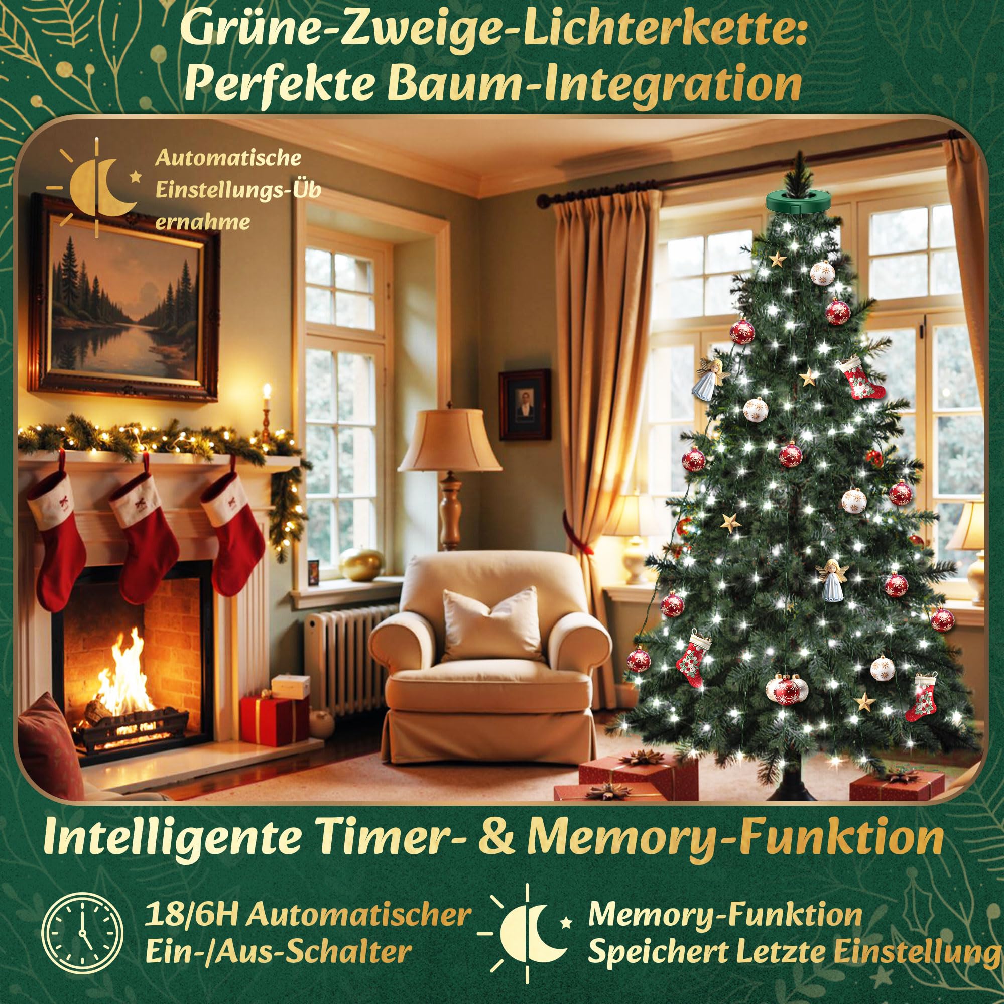 Lichterkette Weihnachtsbaum mit Ring Weiß 400er LED Christbaumbeleuchtung mit 16 Stränge 2m Tannenbaum Lichterketten Weihnachtsbeleuchtung Lichternetz für 110cm-240cm, Weihnachten und Partys