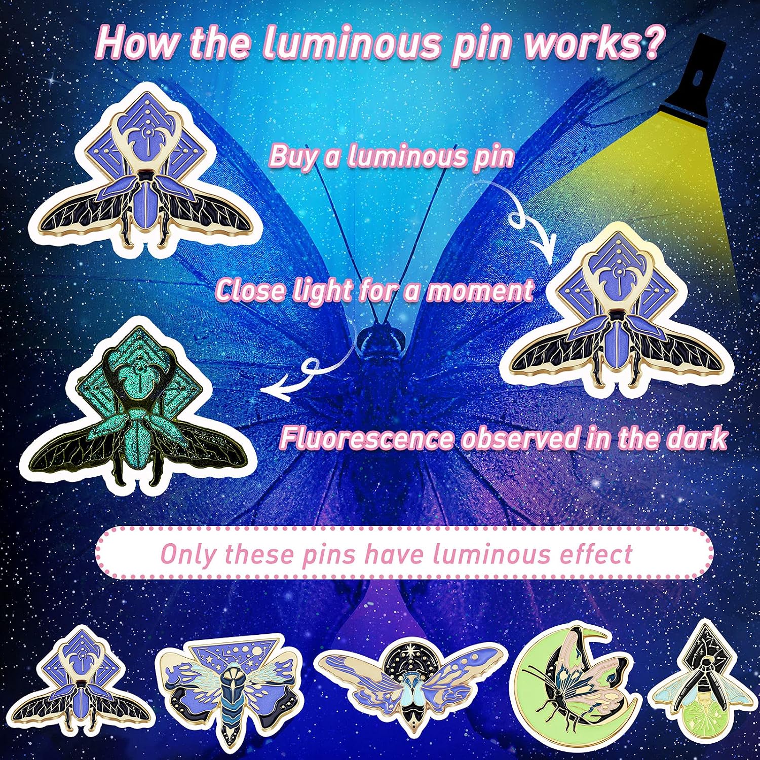 MTLEE 13 Pack Butterfly Moth Pins Enamel Gothic Vintage Cute Brooches for Women Clothes Backpack Hat Badge Jewelry Decoration Gift