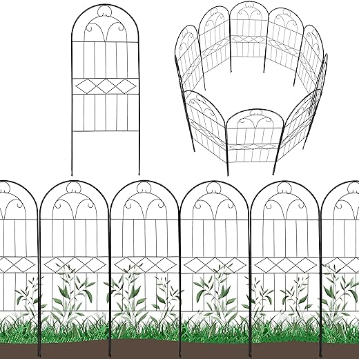 Decorative Garden Fence 10 Pack, 30in (H) x 10ft (L) Rustproof Metal Wire Animal Barrier, Arched Flower Edging Border Fencing Panel for Dog, Yard, Patio, Outdoor, Decor
