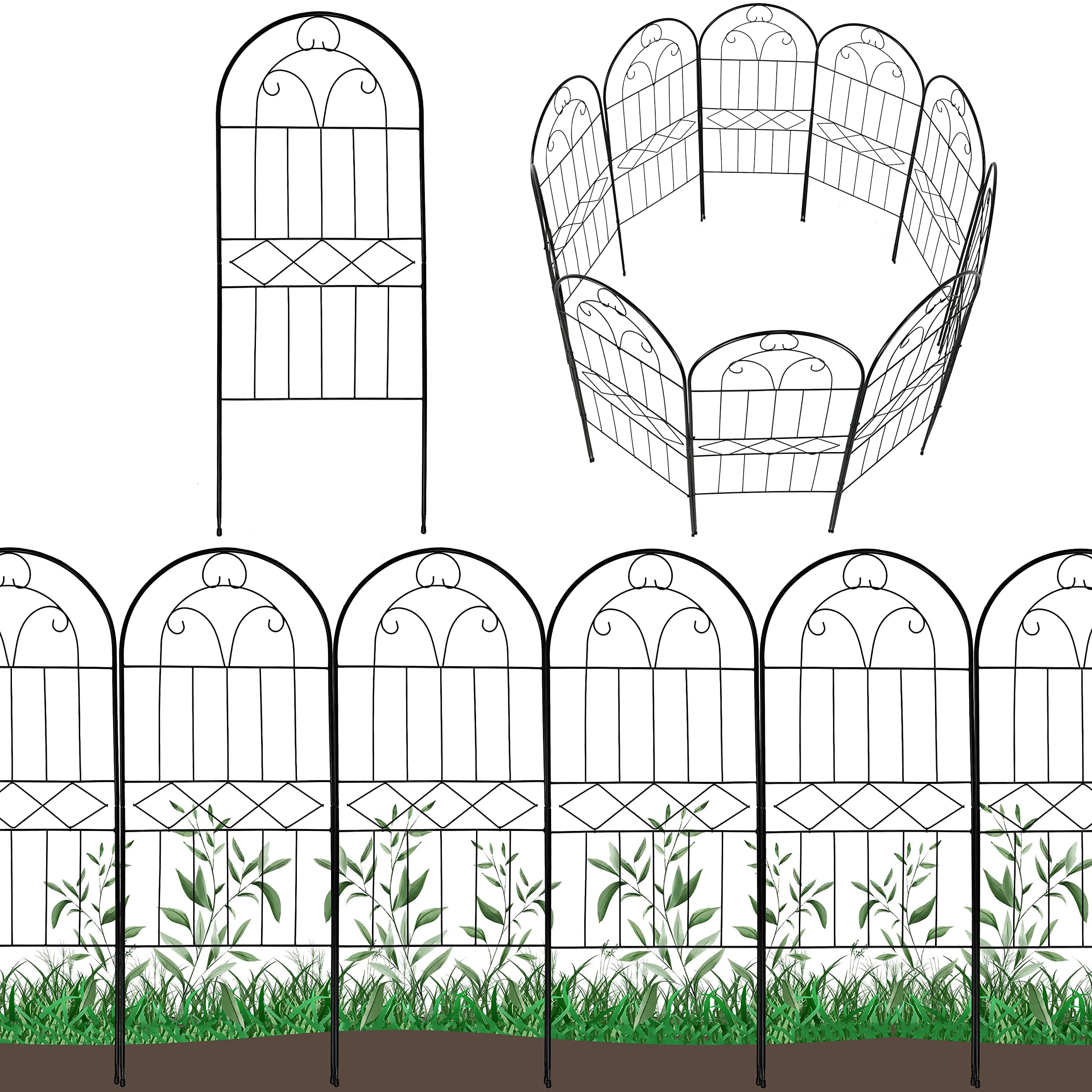 POLYJKL Decorative Garden Fence 10 Pack, 30in (H) x 10ft (L) Rustproof Metal Wire Animal Barrier, Arched Flower Edging Border Fencing Panel for Dog, Yard, Patio, Outdoor, Decor