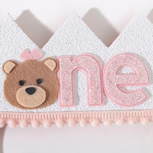 Miniatura 7 de Agkvw Corona de primer cumpleaños de oso de peluche para niñas, decoración de cumpleaños de peluche para niña, sombrero de primer cumpleaños,