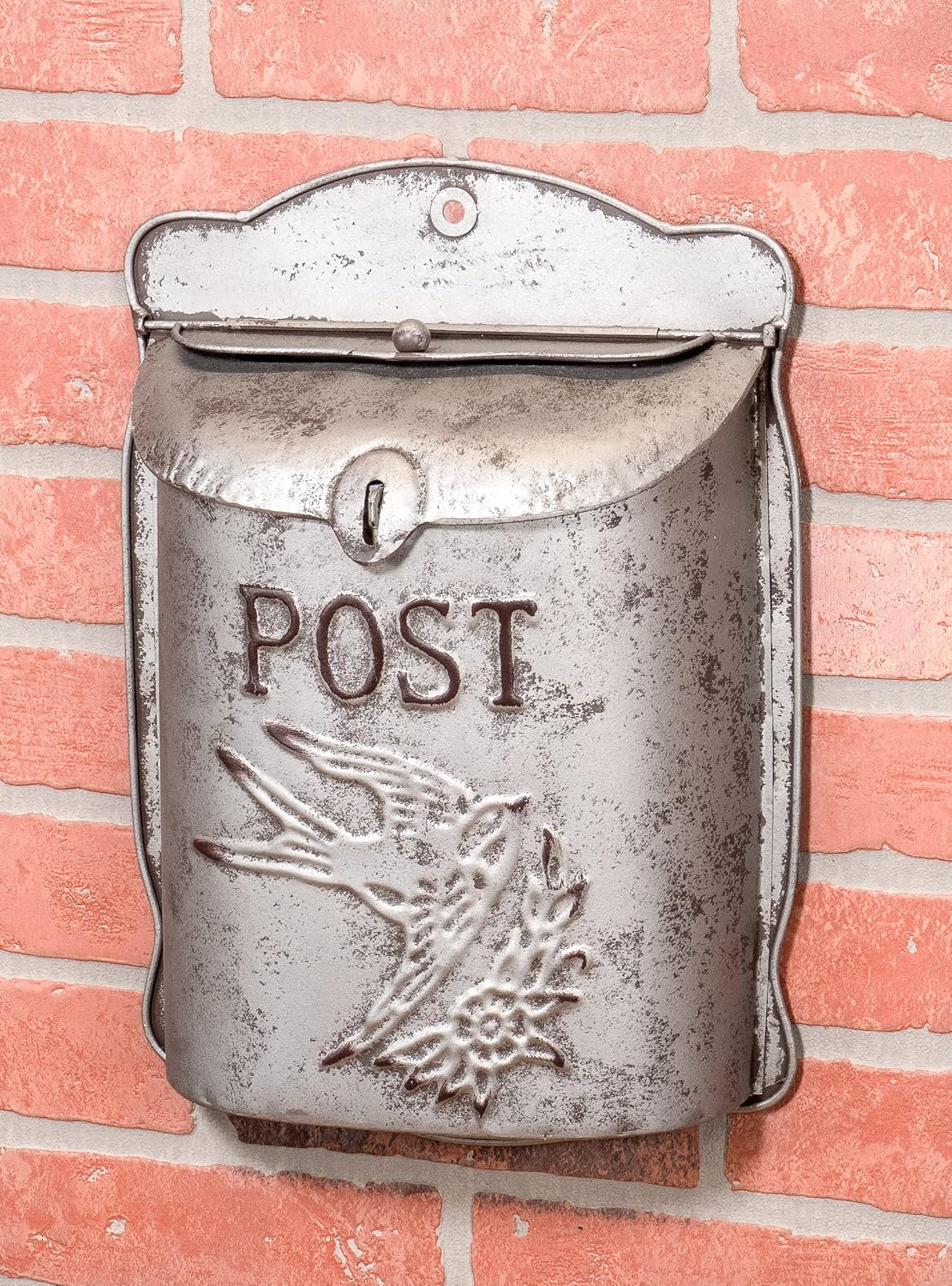 Red Co. 10.25” x 14” Rustic Galvanized Metal Wall-Mounted Bird Post Mailbox, Distressed Gray