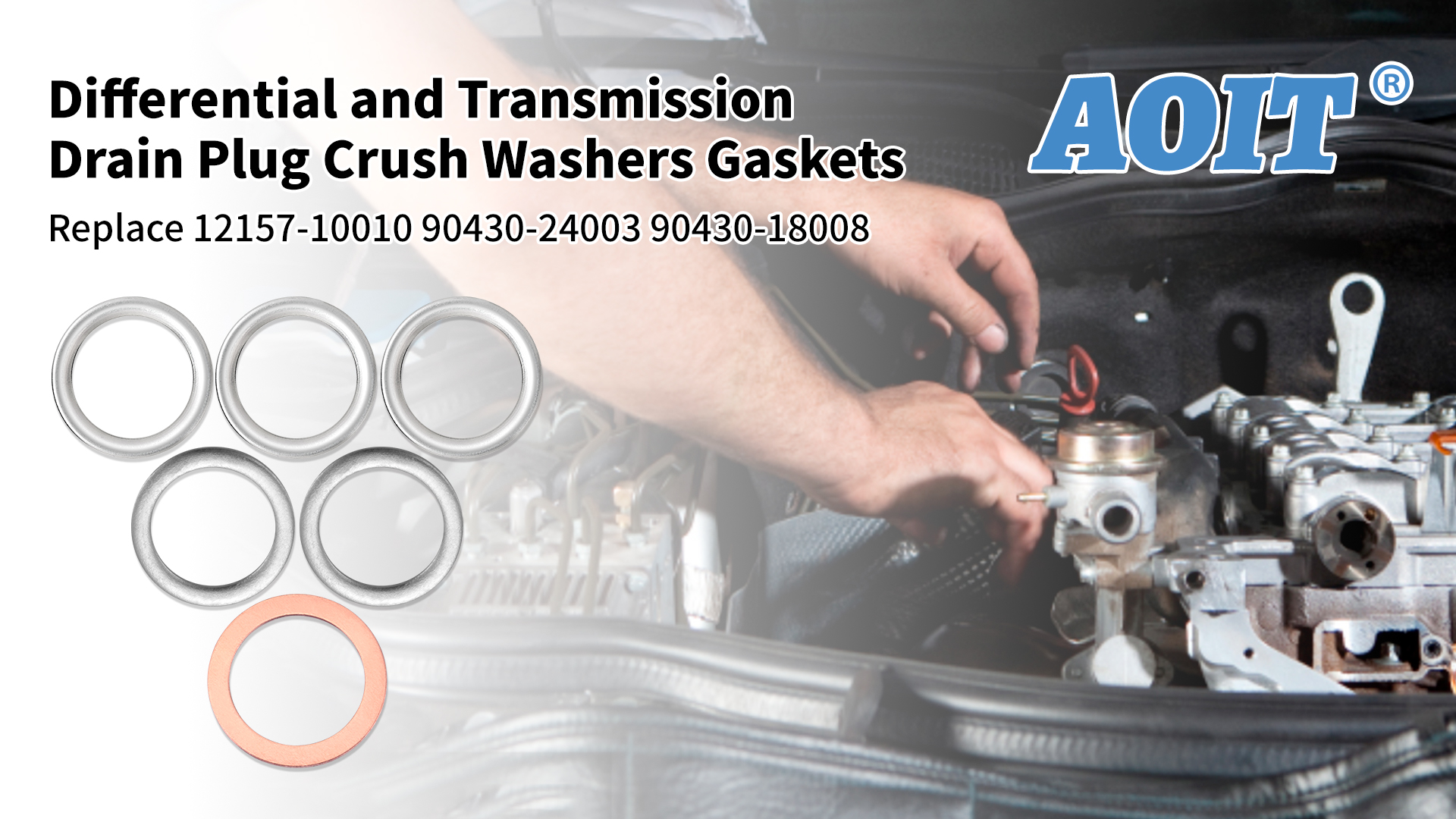 Image of Differential and Transmission Drain Plug Crush Washers Gaskets Compatible with 4Runner T acoma T undra FJ Cruiser Land Cruiser, Replacement for The Part# 12157-10010 90430-24003 90430-18008