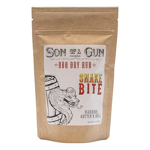 Son of a Gun Seasonings Snake Bite Spicy BBQ Dry Rub, con sal, caliente con una mezcla de especias Fiery Kick Frotar para especias multiusos para