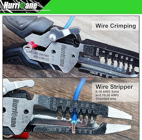 Miniatura 5 de HURRICANE Herramienta de pelacables 6 en 1, herramienta de crimpado, pelacables y cortador de alambre, pinzas eléctricas multifuncionales para