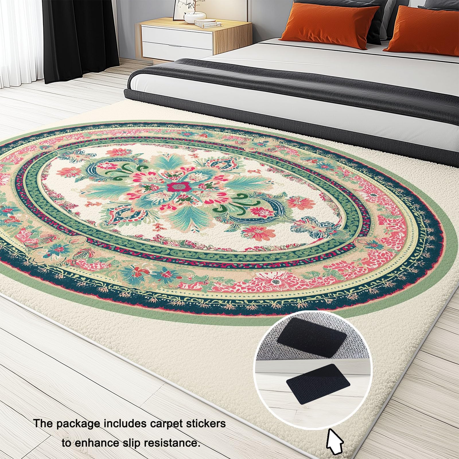 Generico Area Tappeto Soggiorno, Retrò Forma Ovale Motivo Paisley Tappeti Lavabile in Lavatrice Morbido Pile Sala Bambino Cameretta da letto Home Decor Tappeto antiscivolo 100 x 150 cm, Crema