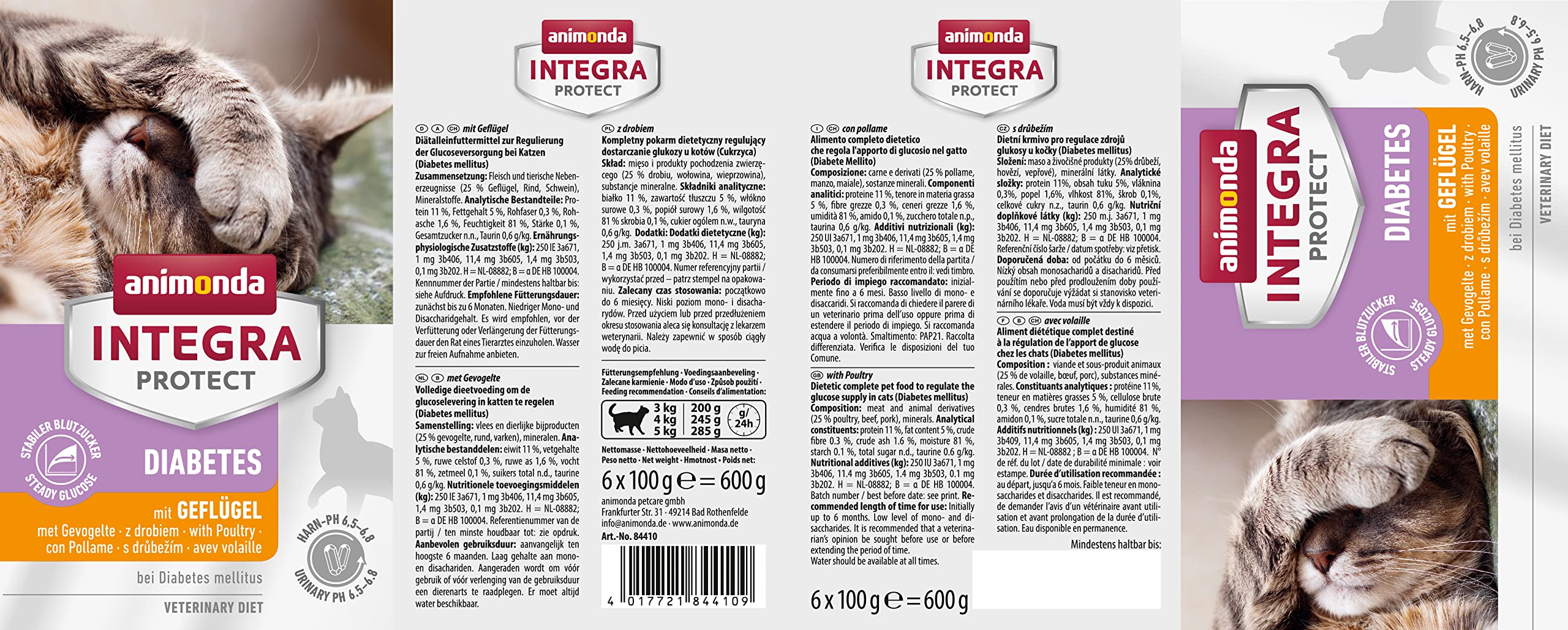 animonda INTEGRA PROTECT Nourriture pour chat humide diabète volaille (6 x 100 g), recommandée par le vétérinaire en cas de diabète sucré, aliment diététique développé avec des vétérinaires pour chats