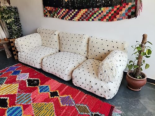 Miniatura 6 de FoamRush Sofá de piso de 3 plazas con diseño de lunares blancos marroquíes de 8 x 24 x 72 pulgadas sofá minimalista moderno sofá modular silla con