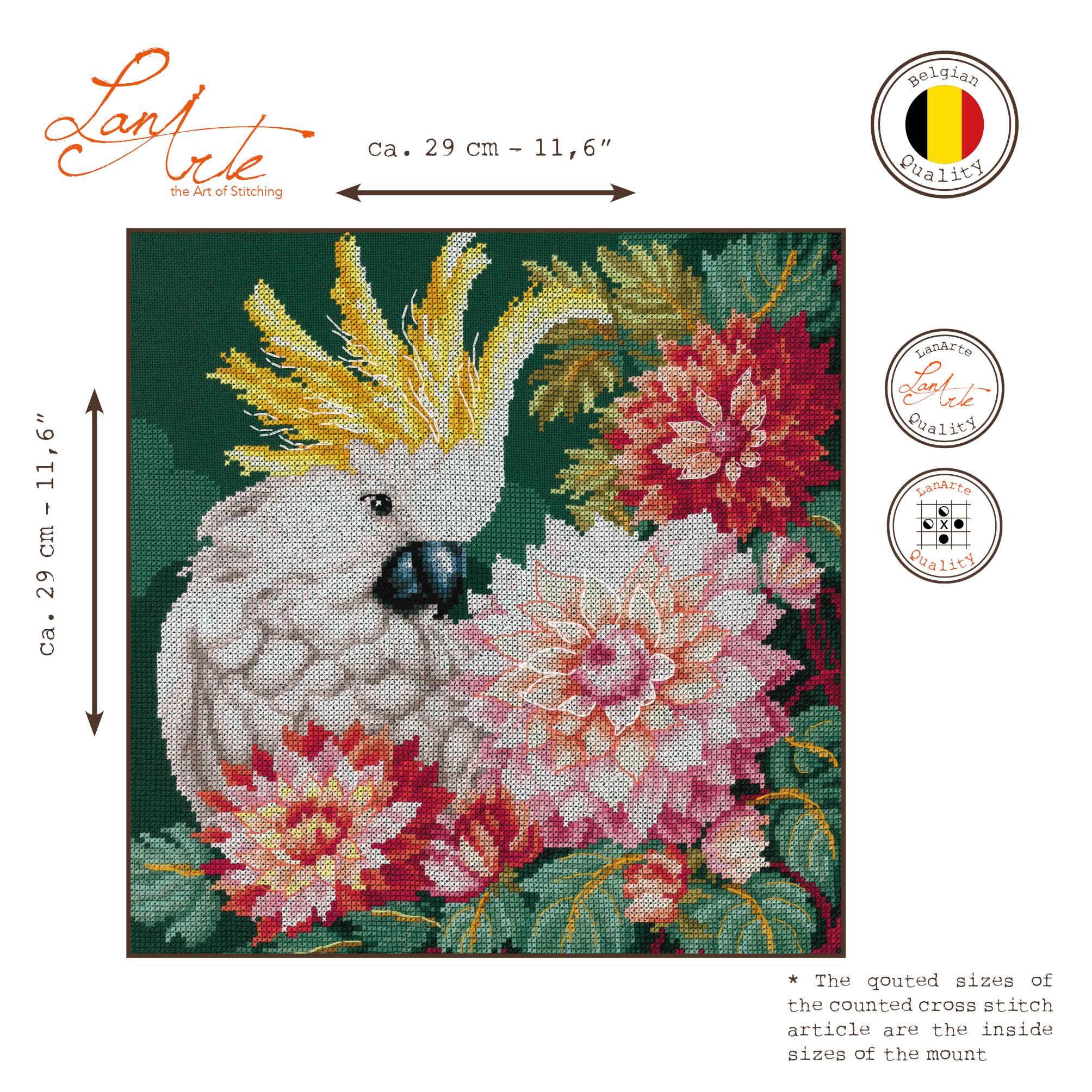 LANARTE Haft Krzyżykowy Liczony Zestaw Obraz do Haftu DALIE KAKADU Zrób to Sam Zestaw Kreatywny dla Dorosłych Rękodzieło Artystyczne 29 x 29 cm Dekoracja Ścienna DIY Cross Stitch Kit
