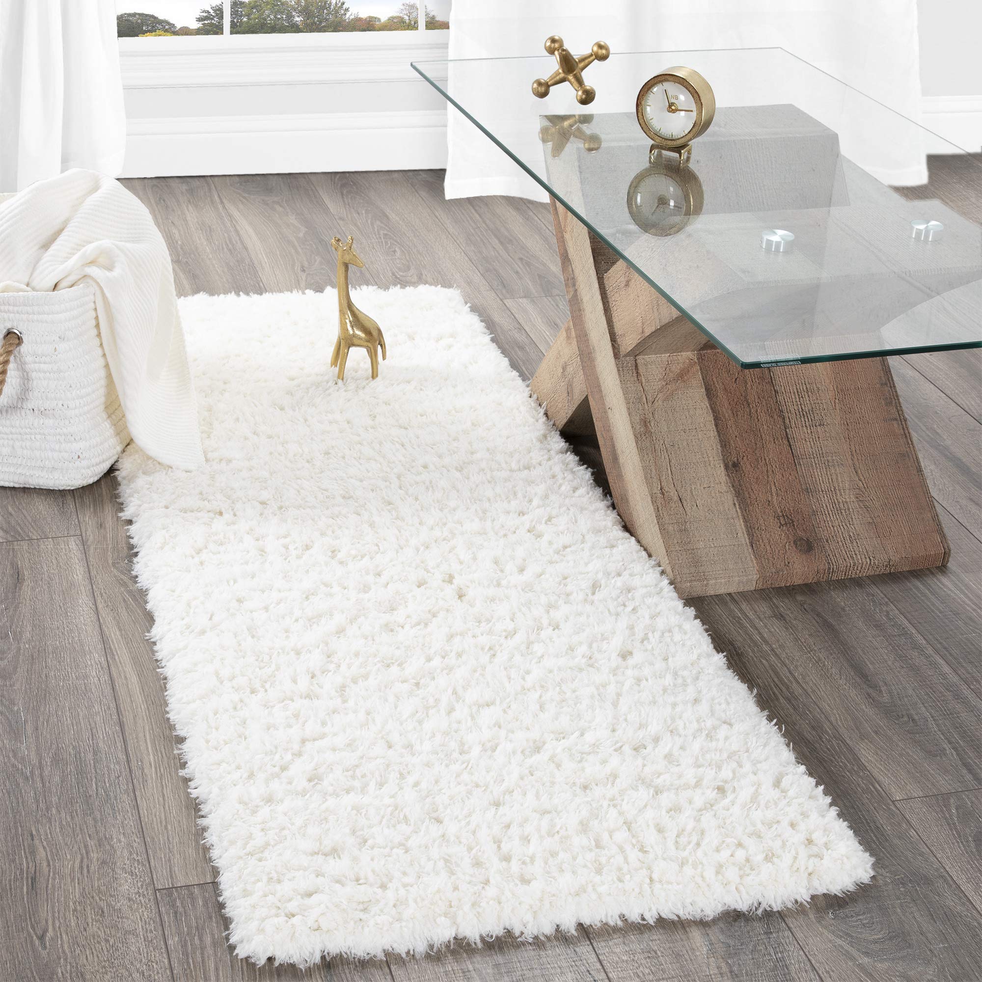 Sweet Home Flokati Collection Shag Runner Rug, 20" x 59", Ivory