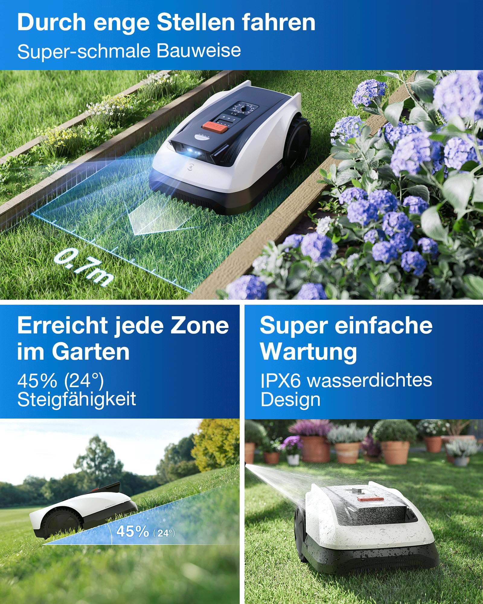 ECOVACS Goat O800 RTK Care Kit Mähroboter Ohne Begrenzungskabel, 800m², LiDAR-Gestützte RTK+Vision Navigation, Rasenmäher Roboter, Auto-Kartierung, Passiert 0,7m Engstellen, Präzises Kantenmähen