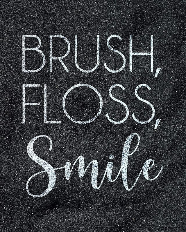 Brush, Floss, Smile Wall Decor Art Print on a gray textured