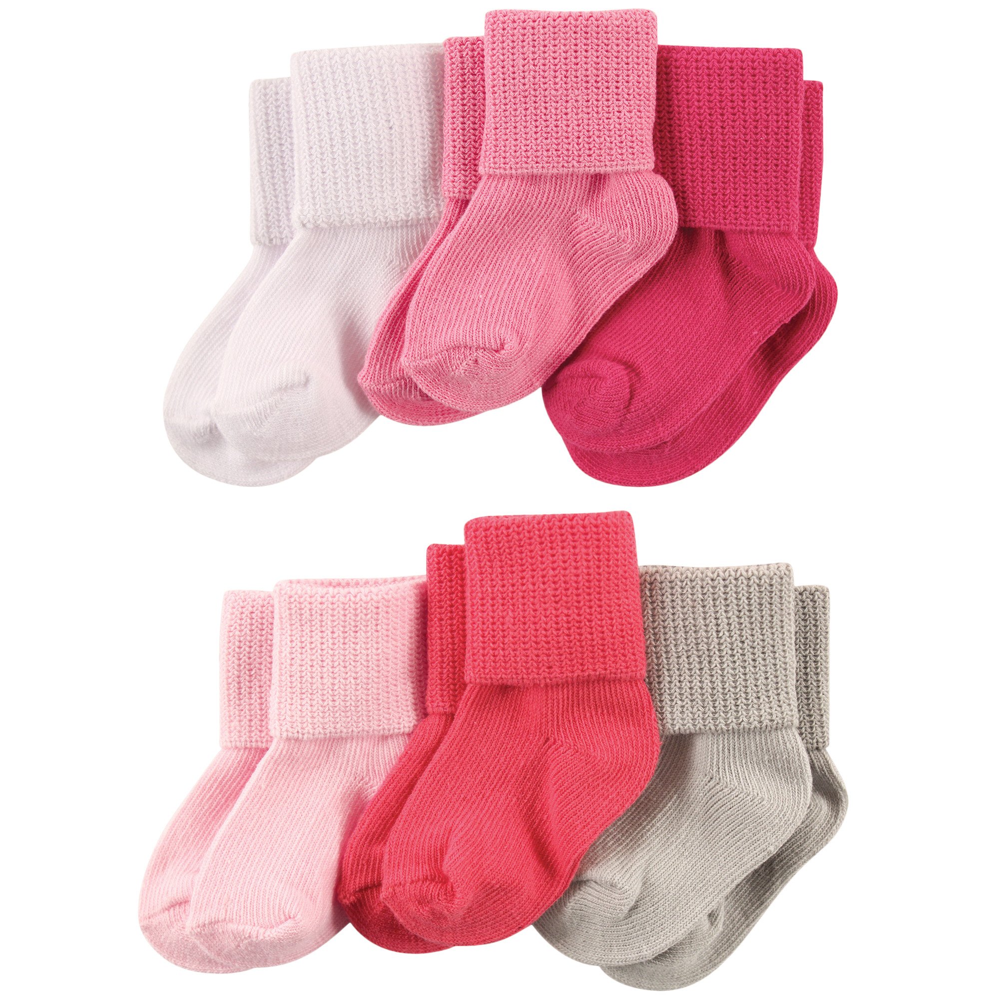 Luvable Friends Baby Basic Cuff Socks 6-Pack, Pink and Coral, 0-6 Months