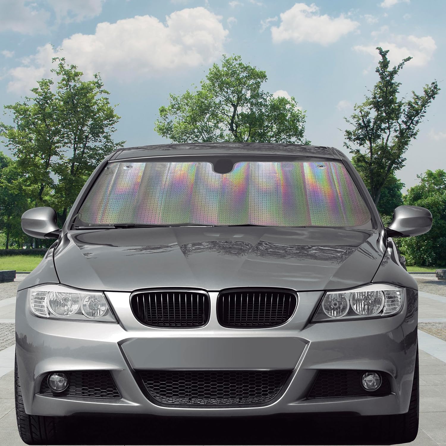 CAR+ LASER40 Sun Shade Block Folding Windscreen, Silver