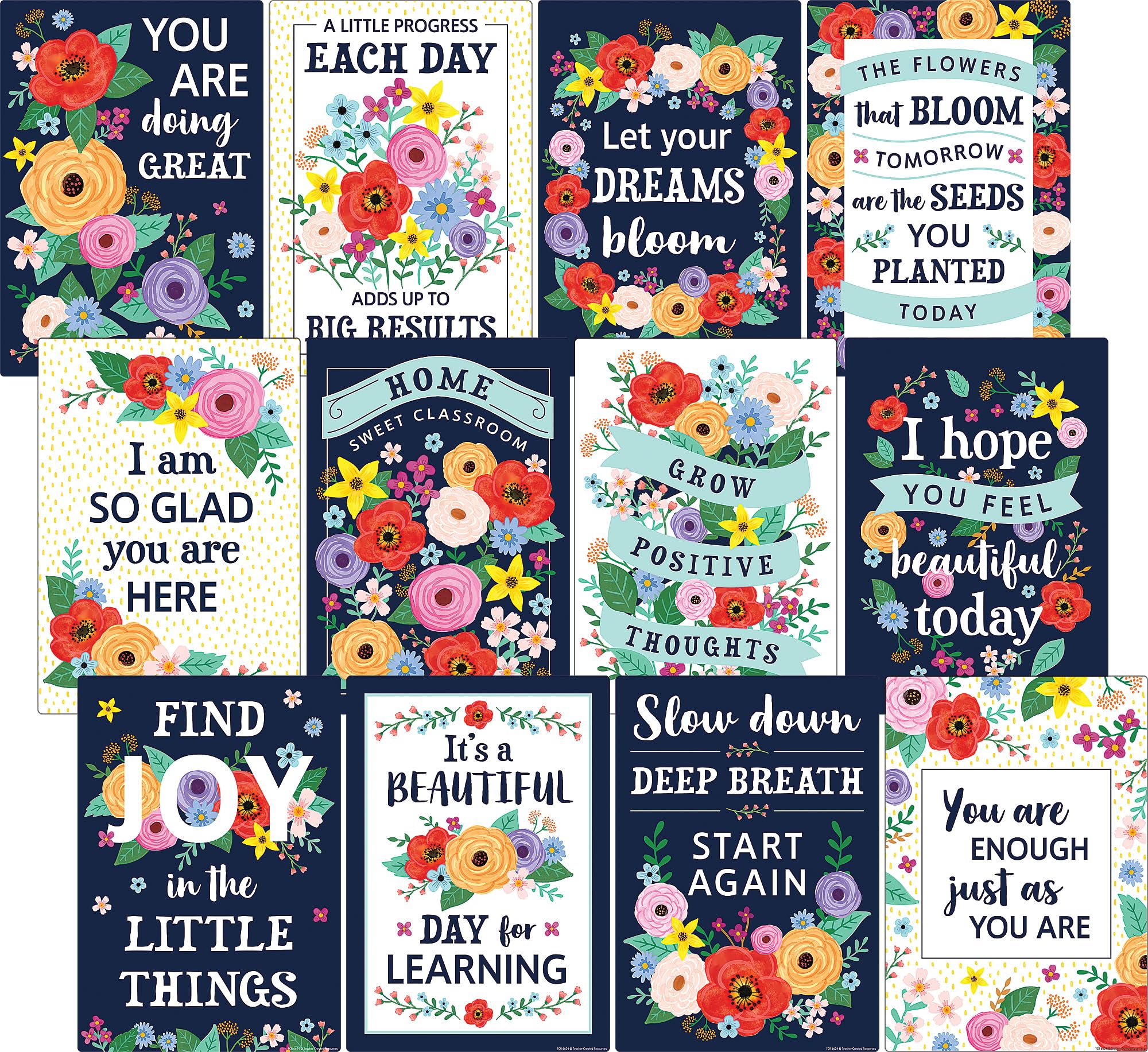Lot de petits posters avec dictons positifs Wildflowers TCR6624 pour ecole