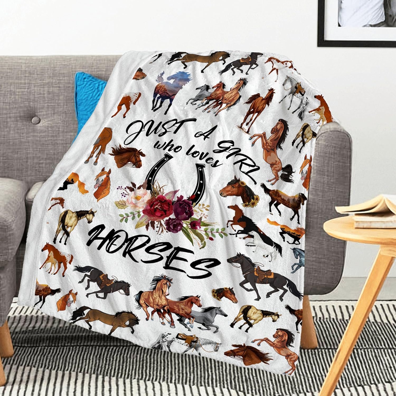 Horse Blanket Gifts for Girls Women, Just A Girl Who Loves Horses Blankets, Horse Lovers Birthday Gifts Decor Throw Blanket 80" x 60"