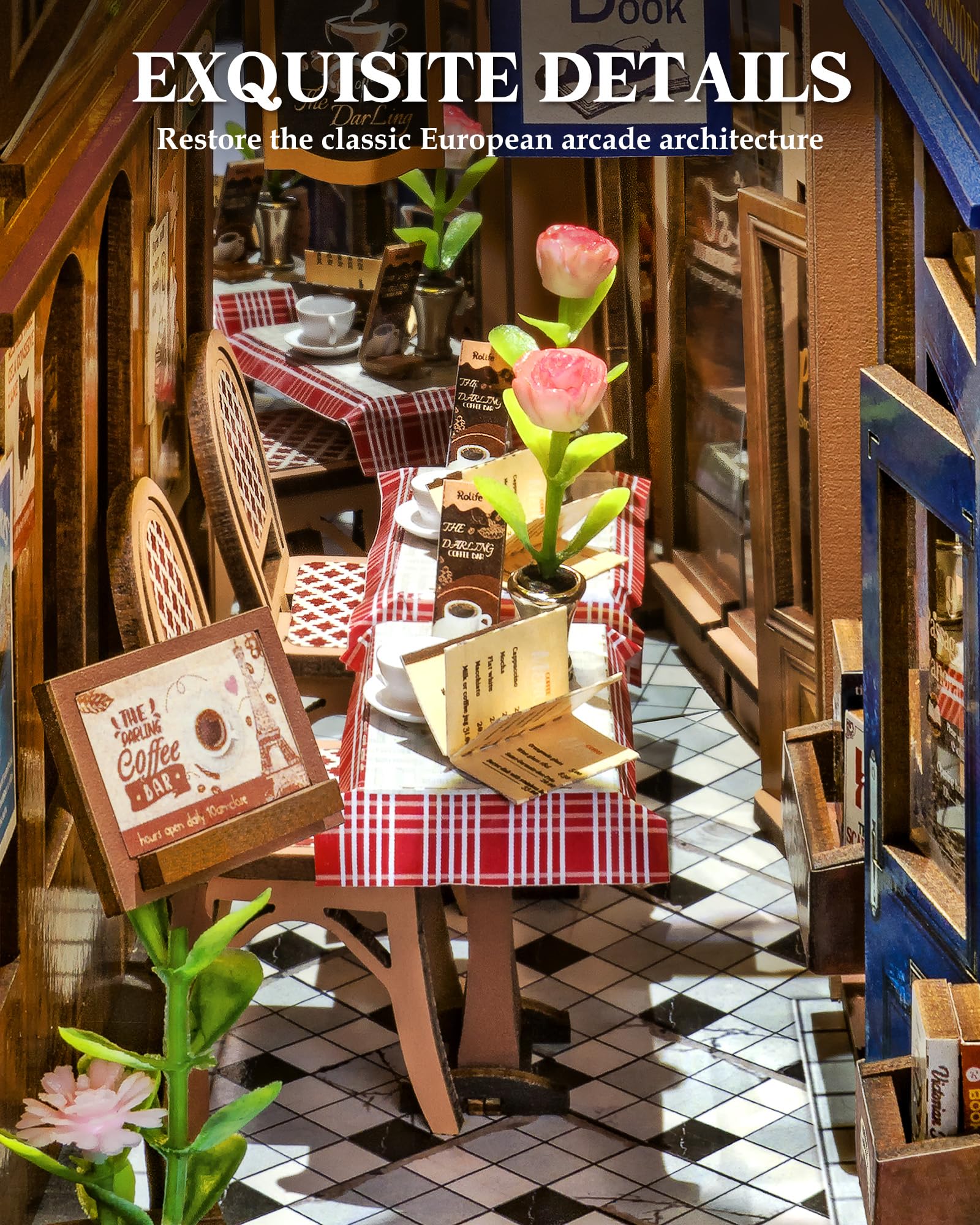 ROBOTIME Book Nook Kit Arcade Dating, Booknook con Pannello Antipolvere Casa delle Bambole In Legno, Modellismo da Costruire Adulti Regali per Adulti e Adolescenti