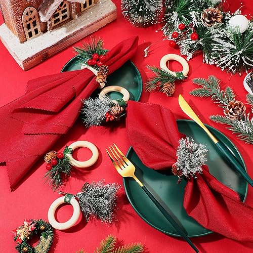 Vista 72 de EBOOT Juego de 16 servilletas y anillos de Navidad, 8 servilletas lavables de tela roja y 8 anillos de Navidad para Navidad, cena, fiesta