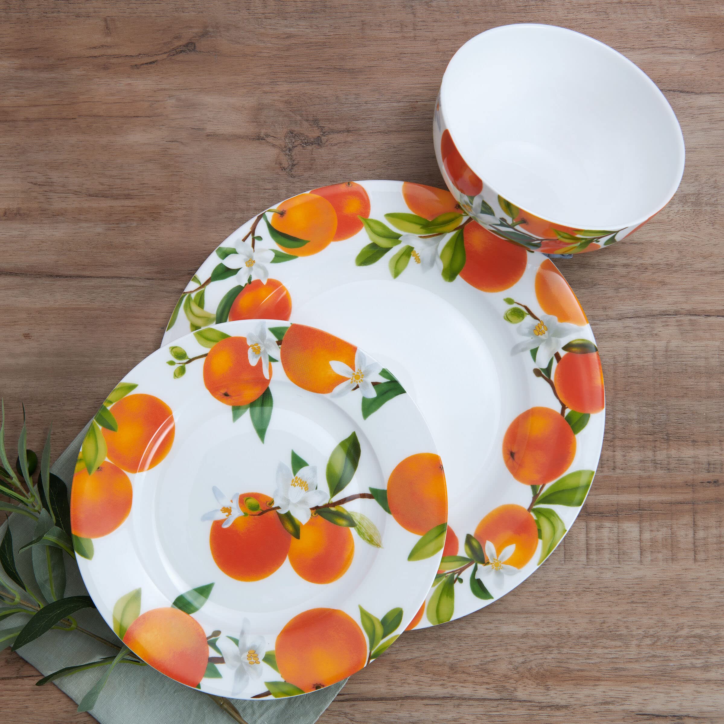 Mikasa Mandarin Bone China - Vajilla ligera resistente a las astillas, 12 piezas, servicio para 4