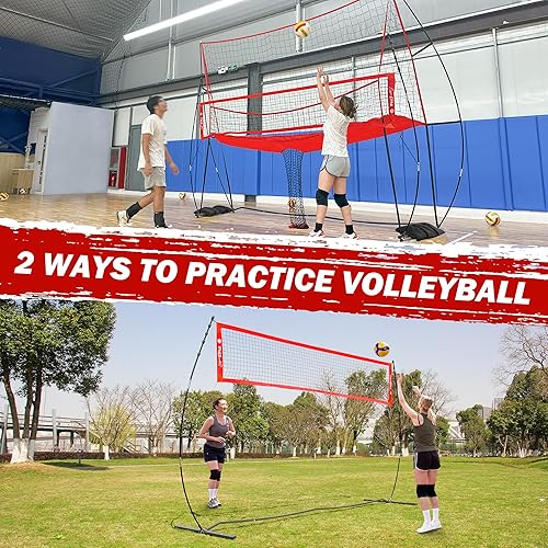 Miniatura 4 de 2-in-1 Volleyball Practice Net Station with Patented 5-Height (6'6'' to 8'), Heavy Duty Training System for Hitting Spiking Serving, Backyard Indoor