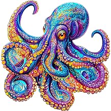 Jigfoxy Wooden Jigsaw Puzzles for Adults, Colorful Octopus Wood Puzzle 265pcs, Unique Animal Shape, Birthday Gifts for Family Friend13.4 * 13.3in