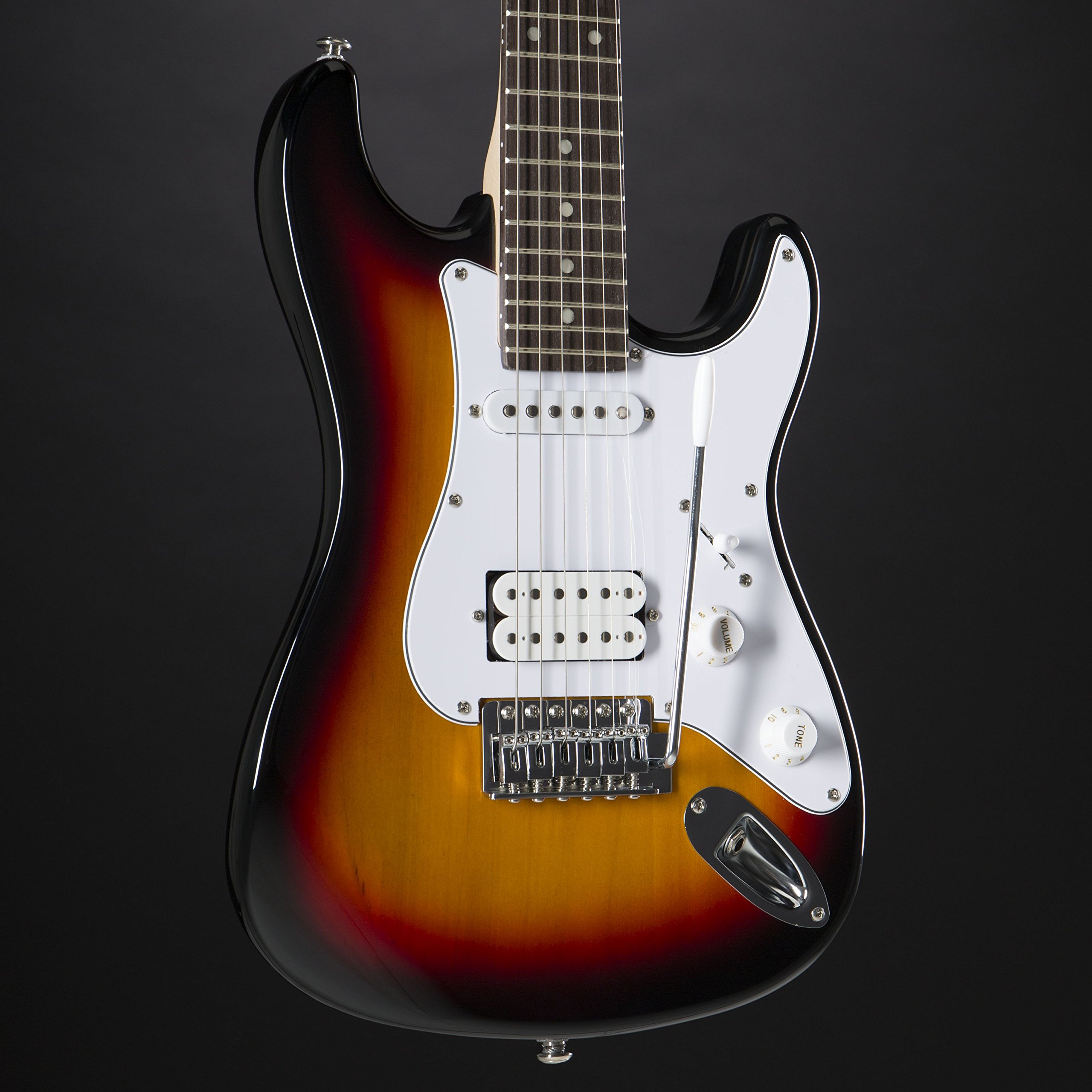 J & D E-Gitarre, 3/4 elektrische Gitarre für Anfänger mit Single Coil Tonabnehmer, Electric Guitar in hochglanz Sunburst, ST-Style Mini