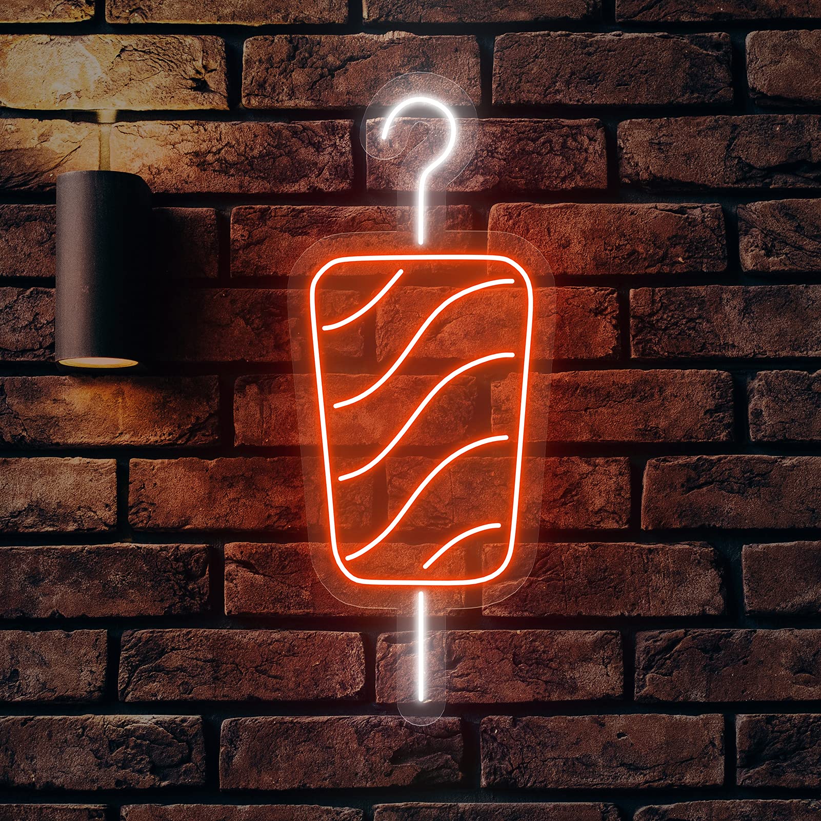 Neon Luces Pared Carteles Letrero Comida Restaurante Feliz -55cm - Personalizable - Multi modelos para elegir - Con Mando a la Distancia- Interior (Neón Carne Kebab)