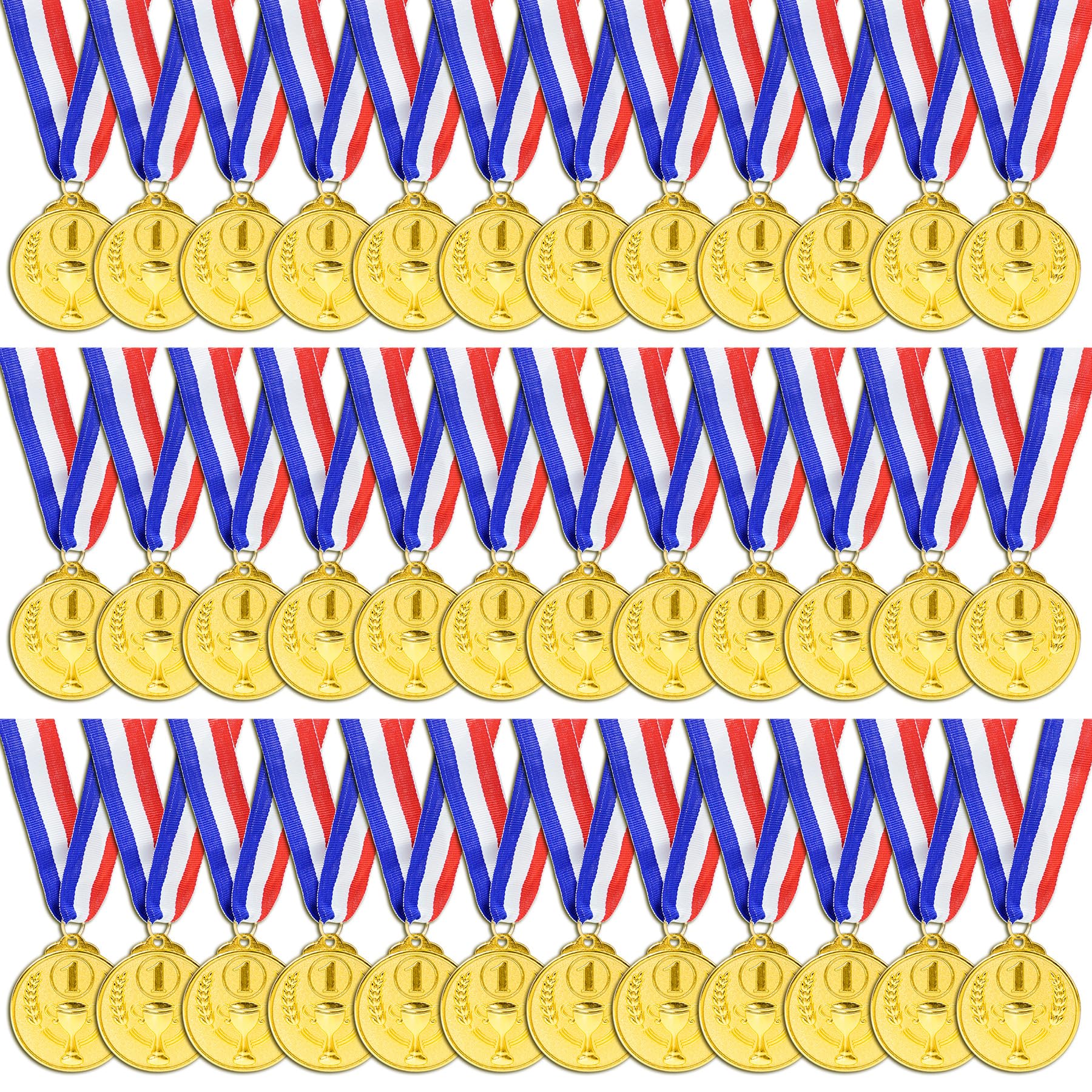 Brelet Médailles de Récompense en Métal doré avec Ruban 36 Pcs pour Compétition Sportive