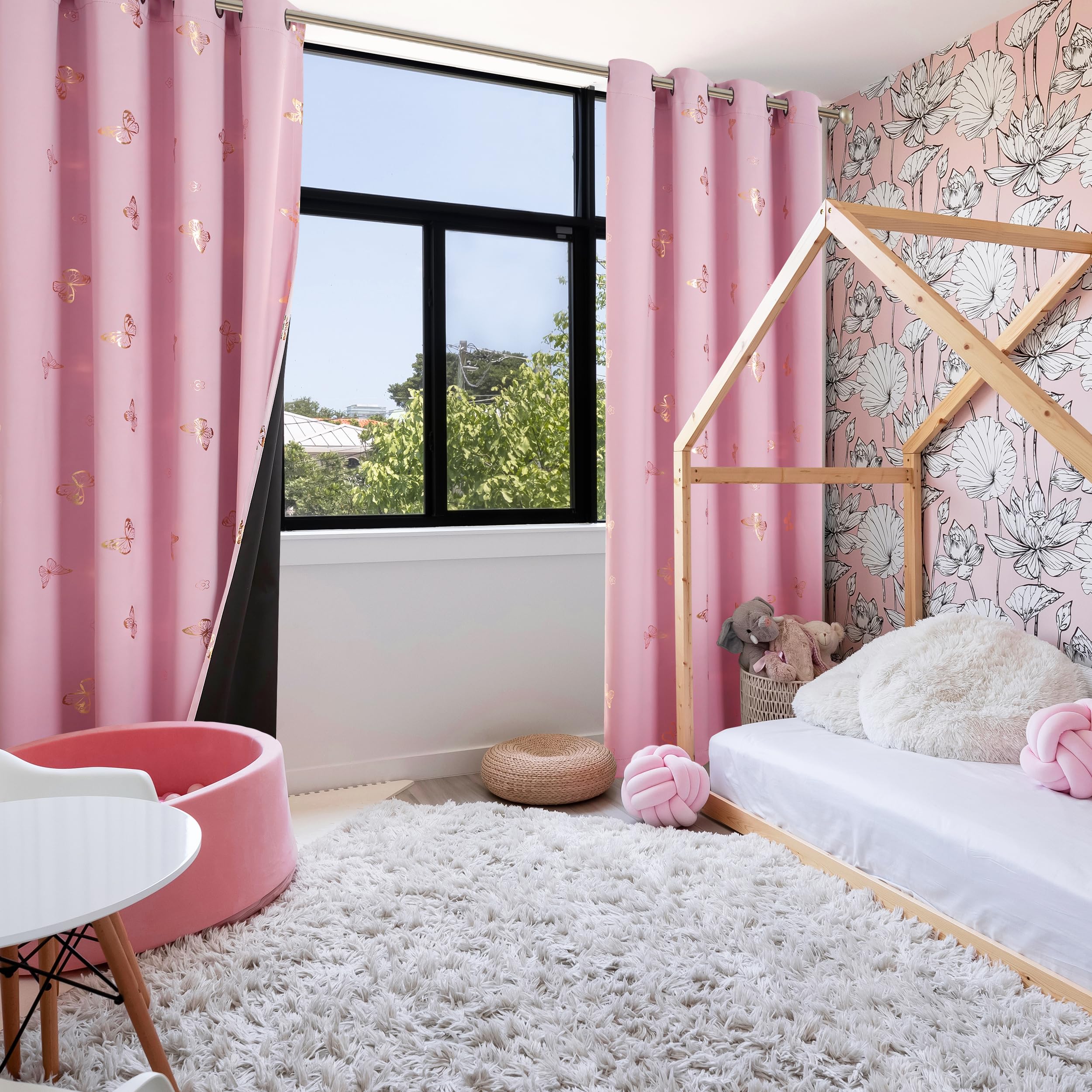 Jubilantex Tende Oscuranti Con Farfalle – Rosa Metallizzato E Argento – 2 Pannelli Con Occhielli – 132x137 Cm – Per Camera Da Letto Bambine E Soggiorno - 4