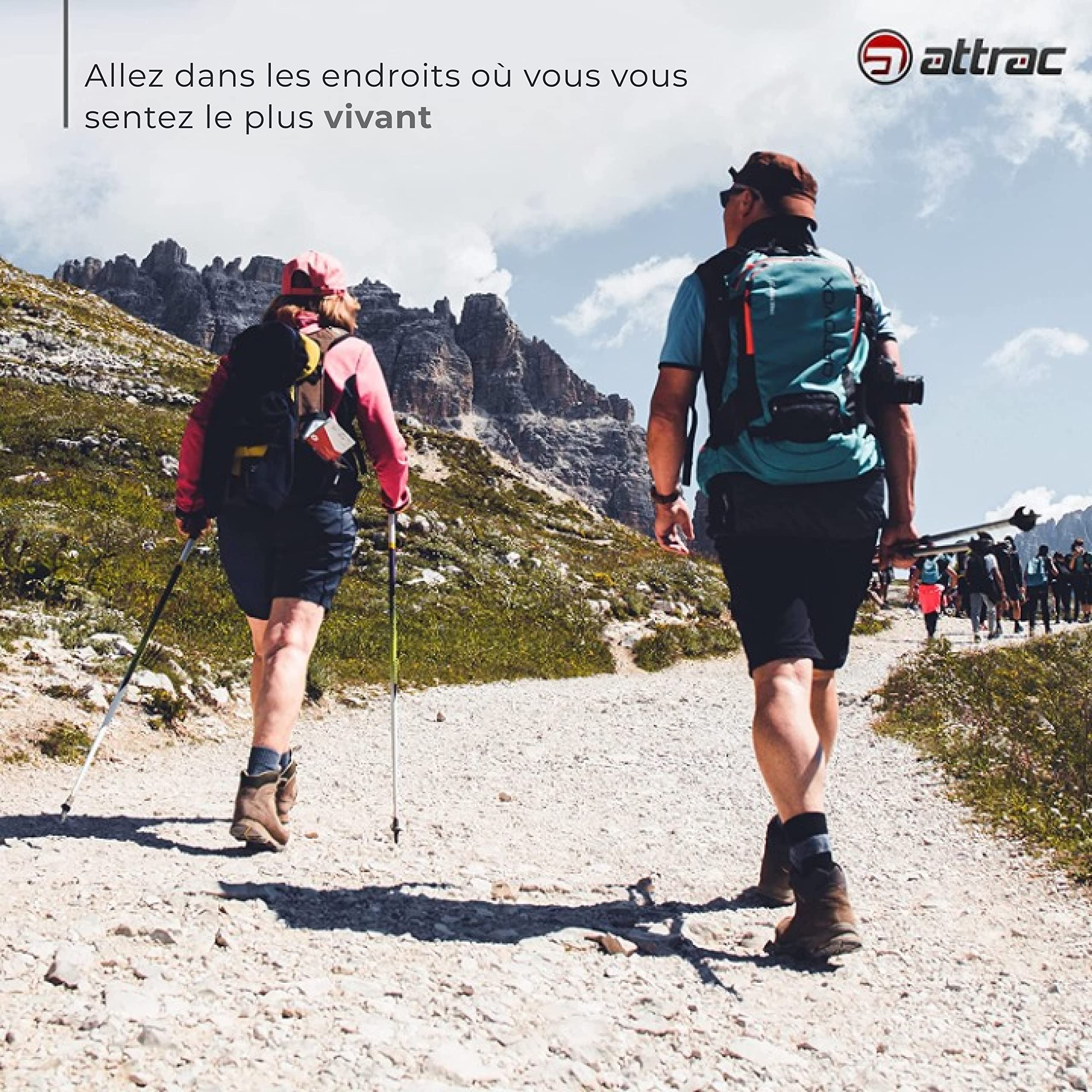 ATTRAC Bâtons de randonnée Click & GO avec Amortissement Anti-Chocs I Bâtons de Marche Nordique réglables et Super légers 69-136 cm avec Application Sport