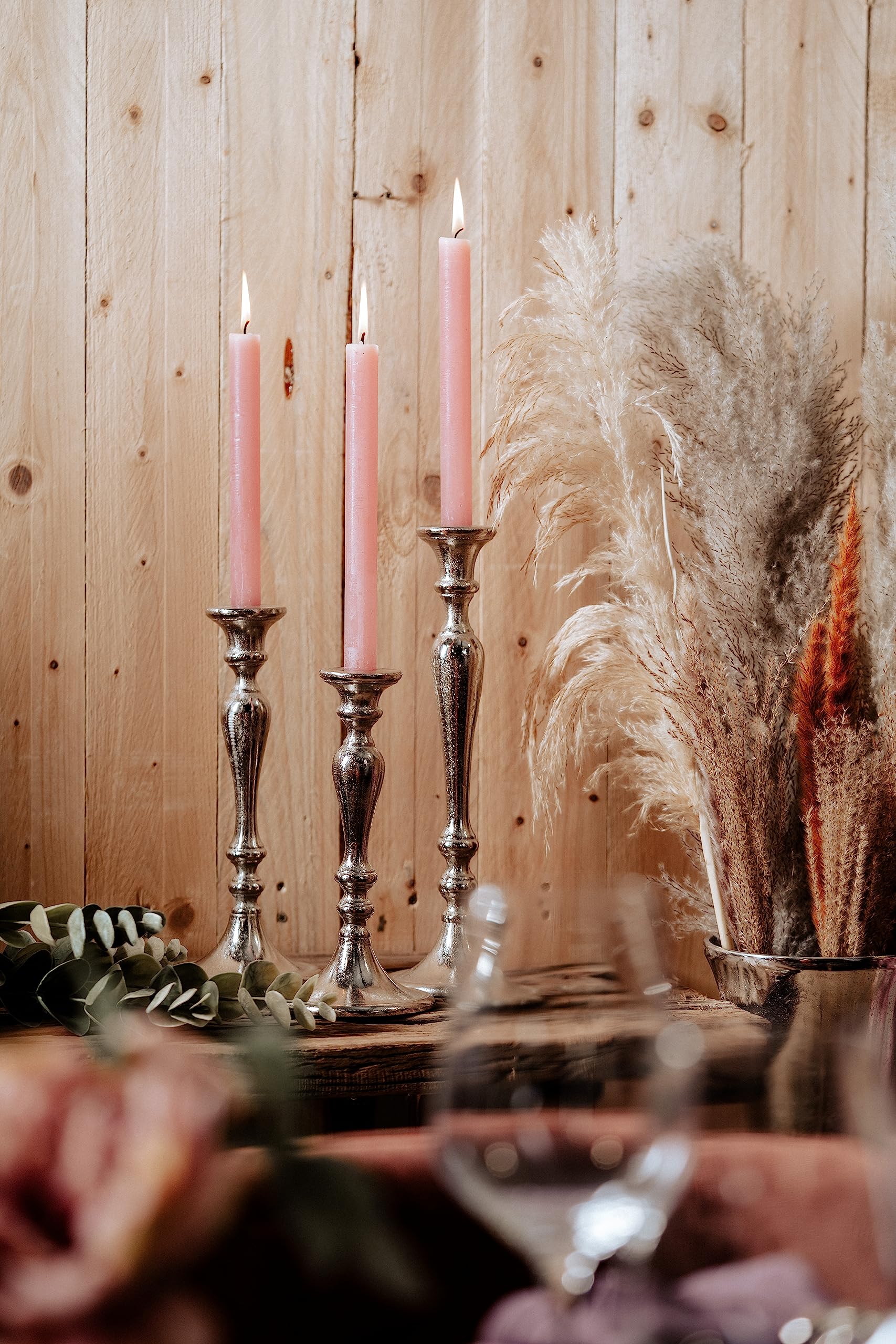3er Set Kerzenständer Kerzenhalter Aluminium Silber Deko - Kerzenleuchter Modern für Stabkerzen - Tischdeko Hochzeit - Dekoration Wohnzimmer - H 23, 28 und 33 cm