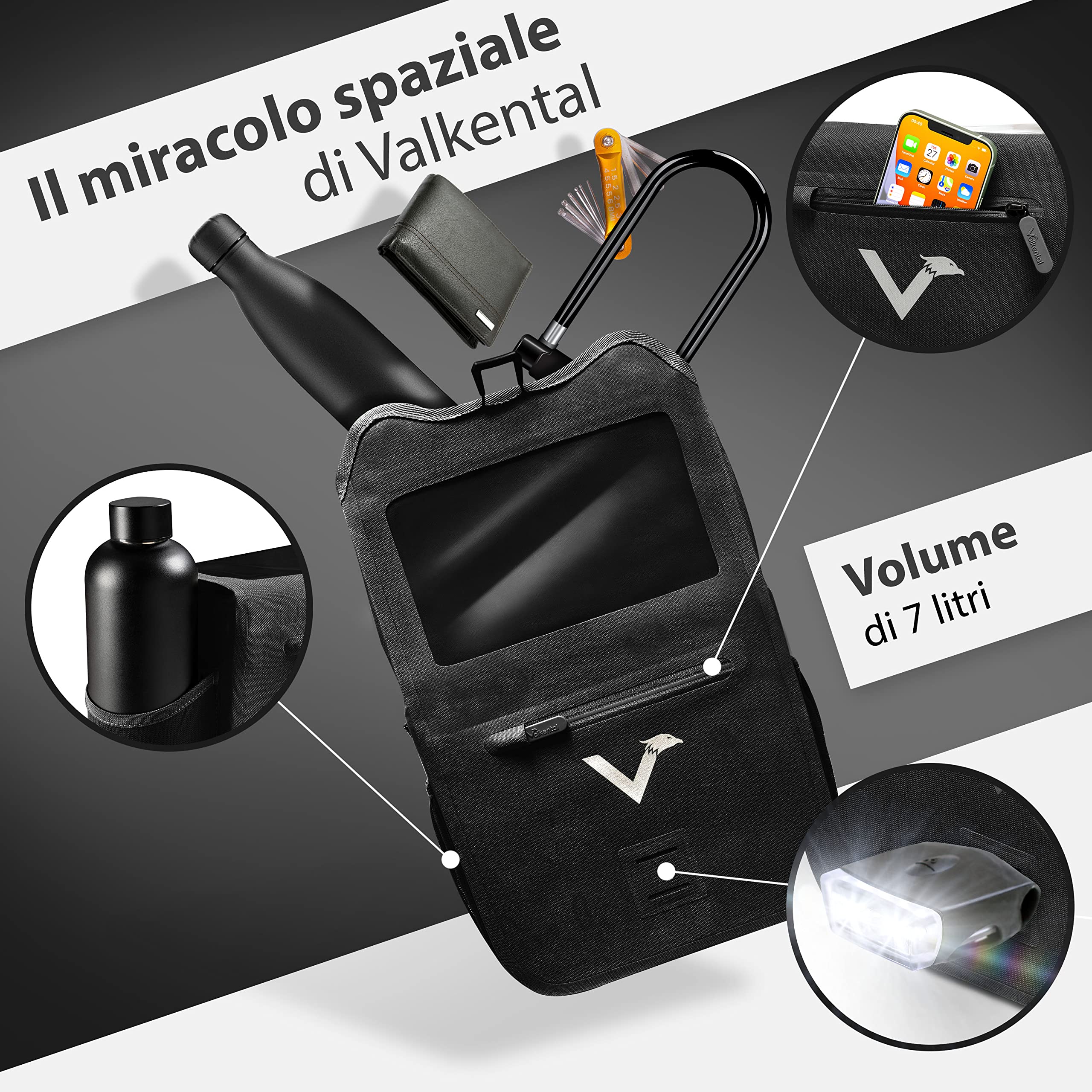 Valkental® x KLICKfix® - borsa da manubrio impermeabile | Volume di 7L | Borsa da bicicletta robusta con chiusura magnetica | Incl. scomparto per cellulare | Compatibile con KLICKfix