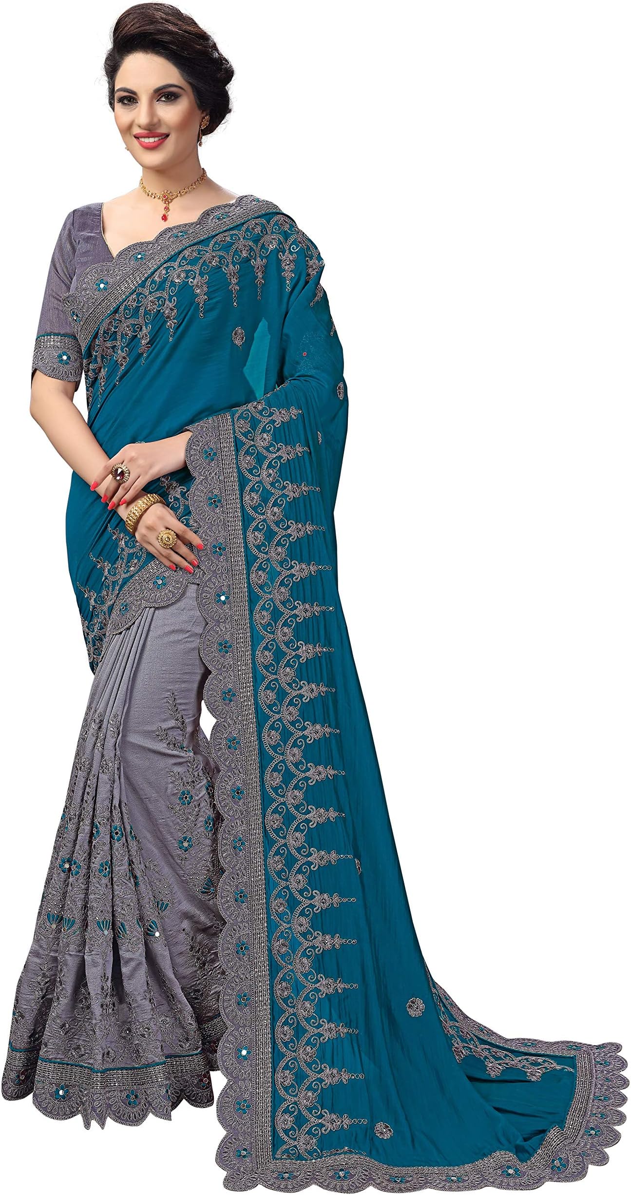 Nivah FashionWomen's Rangoli Silk Mirror Embroidery Work Half Half Saree