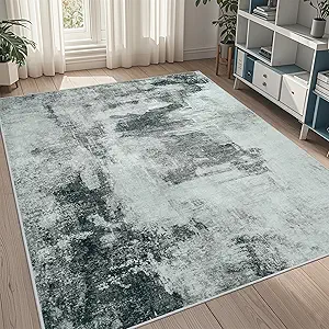 5x7 Area Rugs for Living Room Rug Washable: Abstract Rug for Dining Room Bedroom Carpet Non Slip 5 by 7 Indoor Modern Nursery Home Office Black White