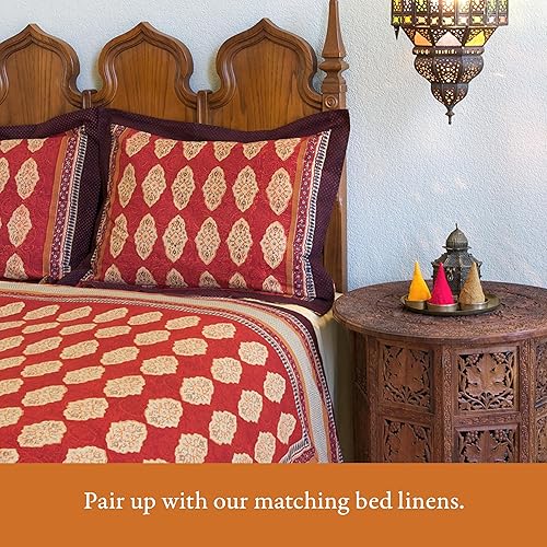 Miniatura 4 de Lujosa funda de almohada roja, impresa a mano, 100% algodón preencogido, diseño de ruta de especias para sofás o almohada decorativa para cama de 18