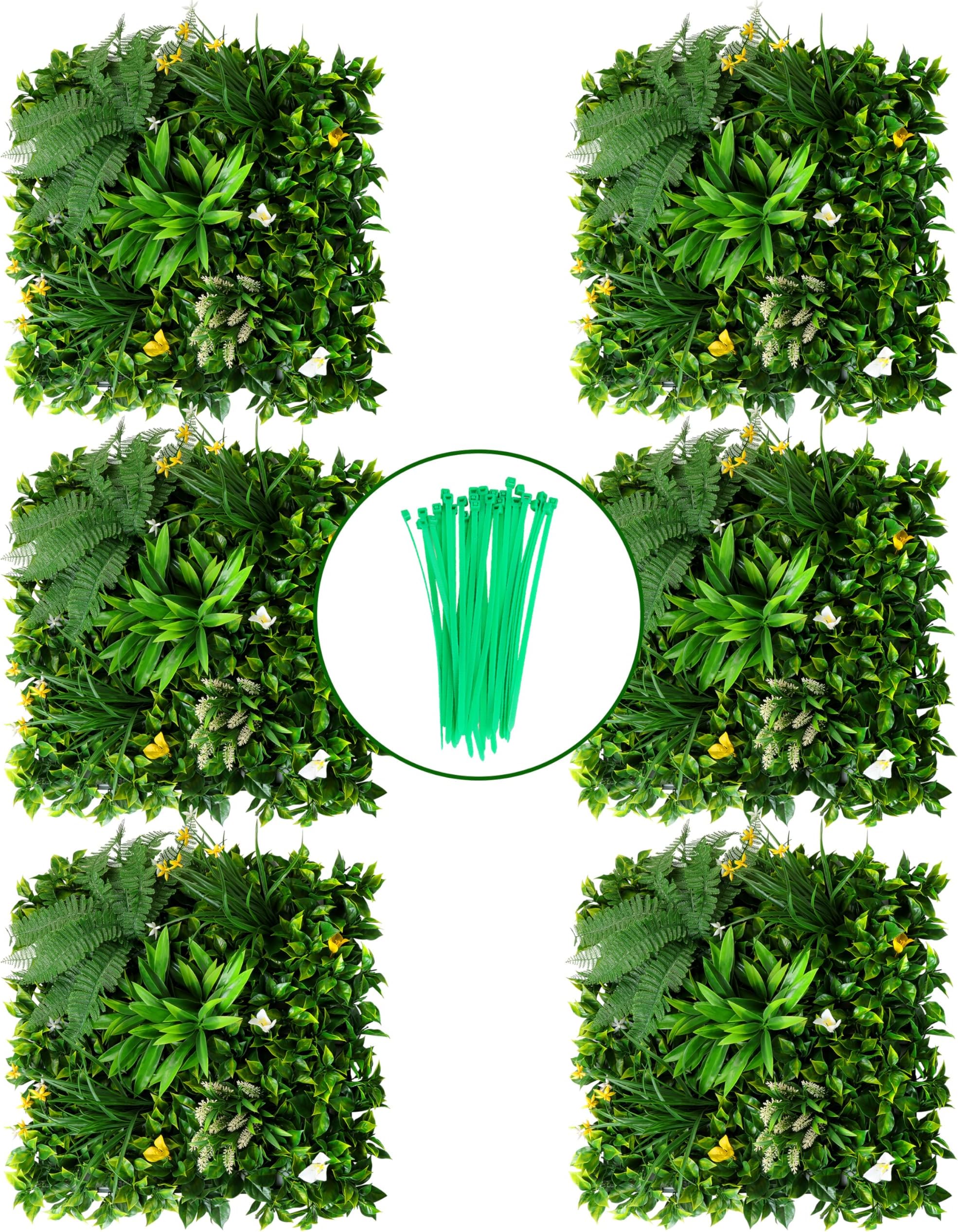 UV-Resistant Artificial Hedge Grass Wall Panels - 6 PCS 20"x20" Greenery Wall Backdrop, Privacy Fence Screen, Green Wall Decor for Outdoor & Indoor Use, Plant Wall Panels