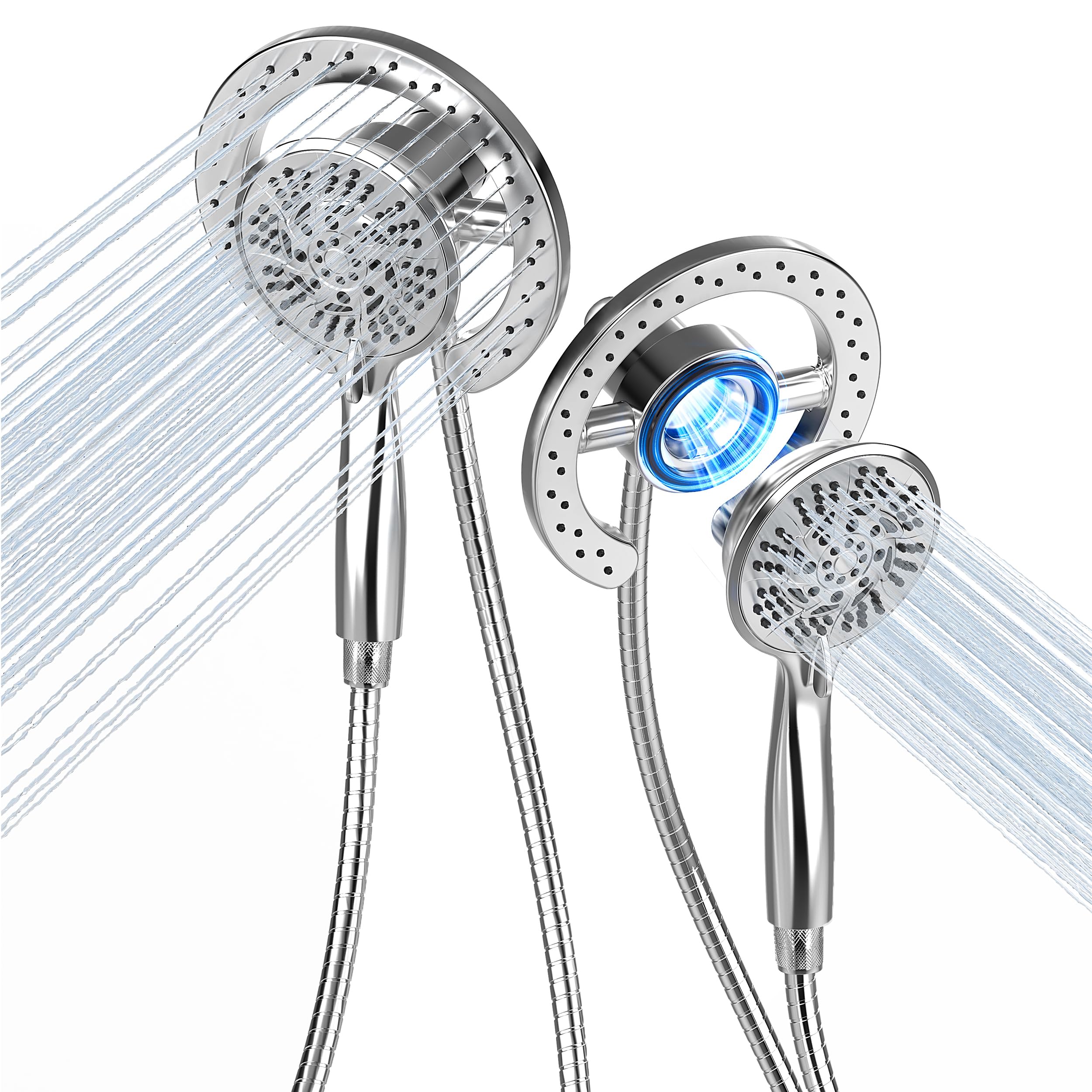 PRIMSOPH Shower Head Handheld Spray Combo 10 Mode Spray Settings Magnetic 2-in-1 High Pressure Dual Showerhead Auto-Switch Round Combination, Chrome