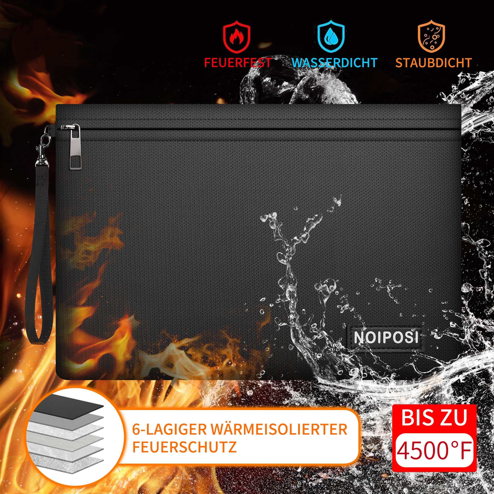 Noiposi ogniotrwała torba na dokumenty 36x26,5 cm wodoszczelna zestaw 2 sztuk