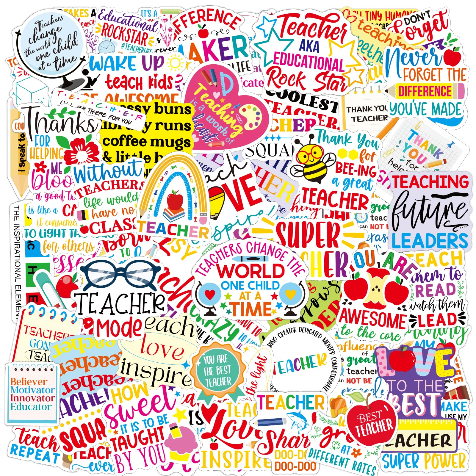 Ceiba Tree Teacher Stickers 100PCS Vinyl Waterproof Teacher Appreciation Stickers for Laptop Water Bottles School Teachers Appreciation Week Gifts