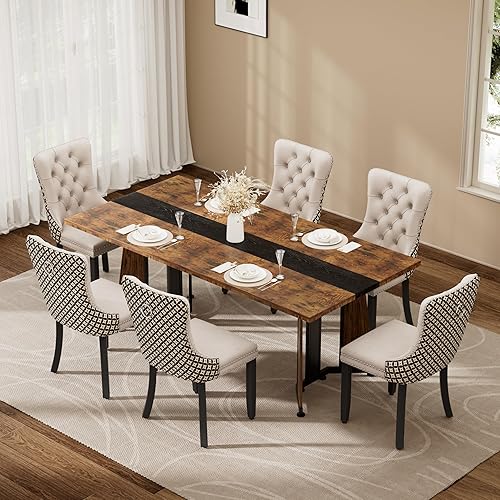 Miniatura 35 de Juego de mesa de comedor de 7 piezas con 6 sillas, mesa de comedor rectangular de madera de 71 pulgadas con sillas de comedor de terciopelo, tablero
