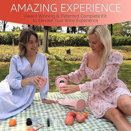 Miniatura 8 de Open The Wine Juego de 2 vasos de vino aislados con tapa, enfriador de botellas de vino y accesorios de vino, tapón, aireador, vertedor,