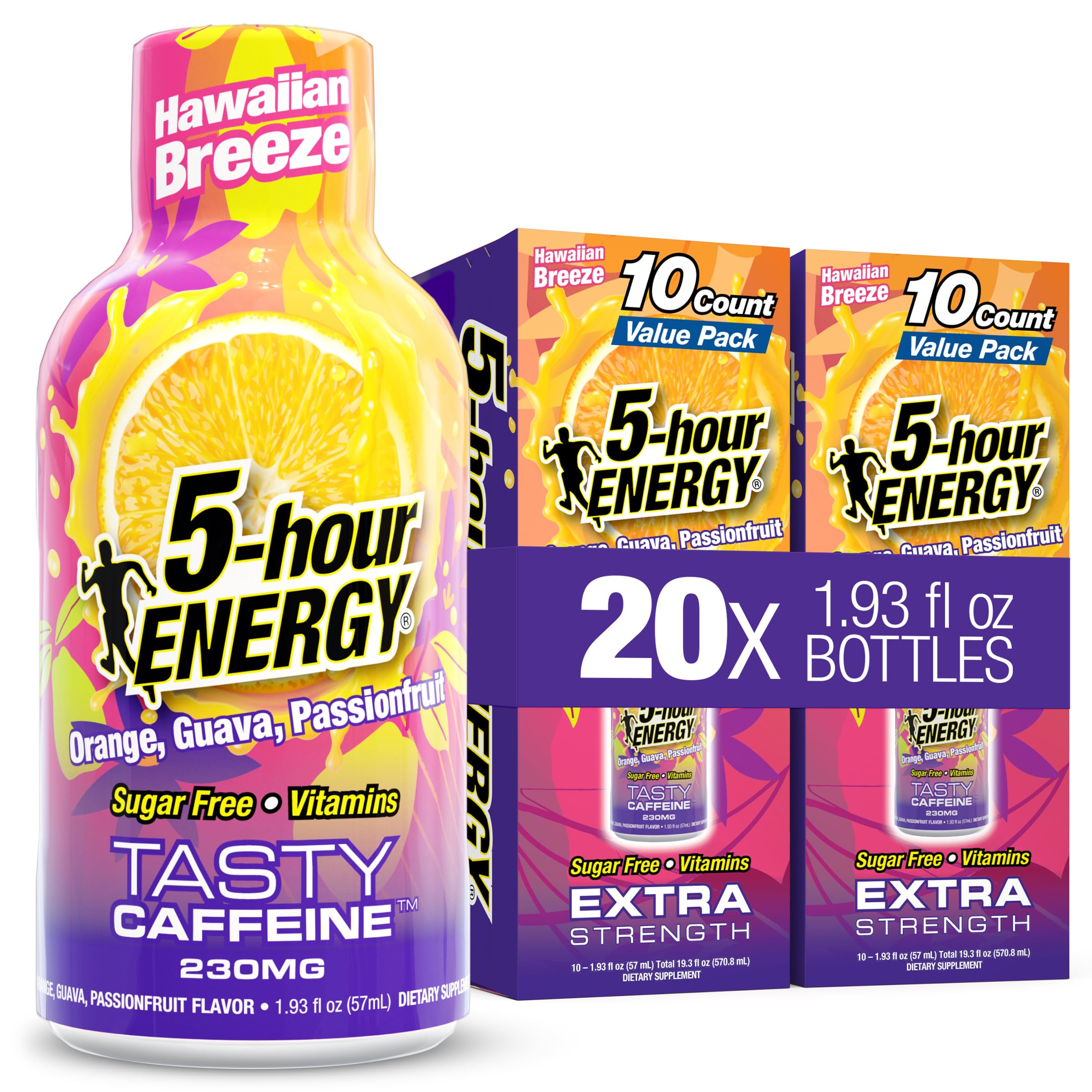 5-hour ENERGY HAWAIIAN BREEZE Flavor, 20 Count, 1.93 Fl Oz Energy Shot, Extra Strength, Amino Acids, Essential B Vitamins, Sugar Free and Zero