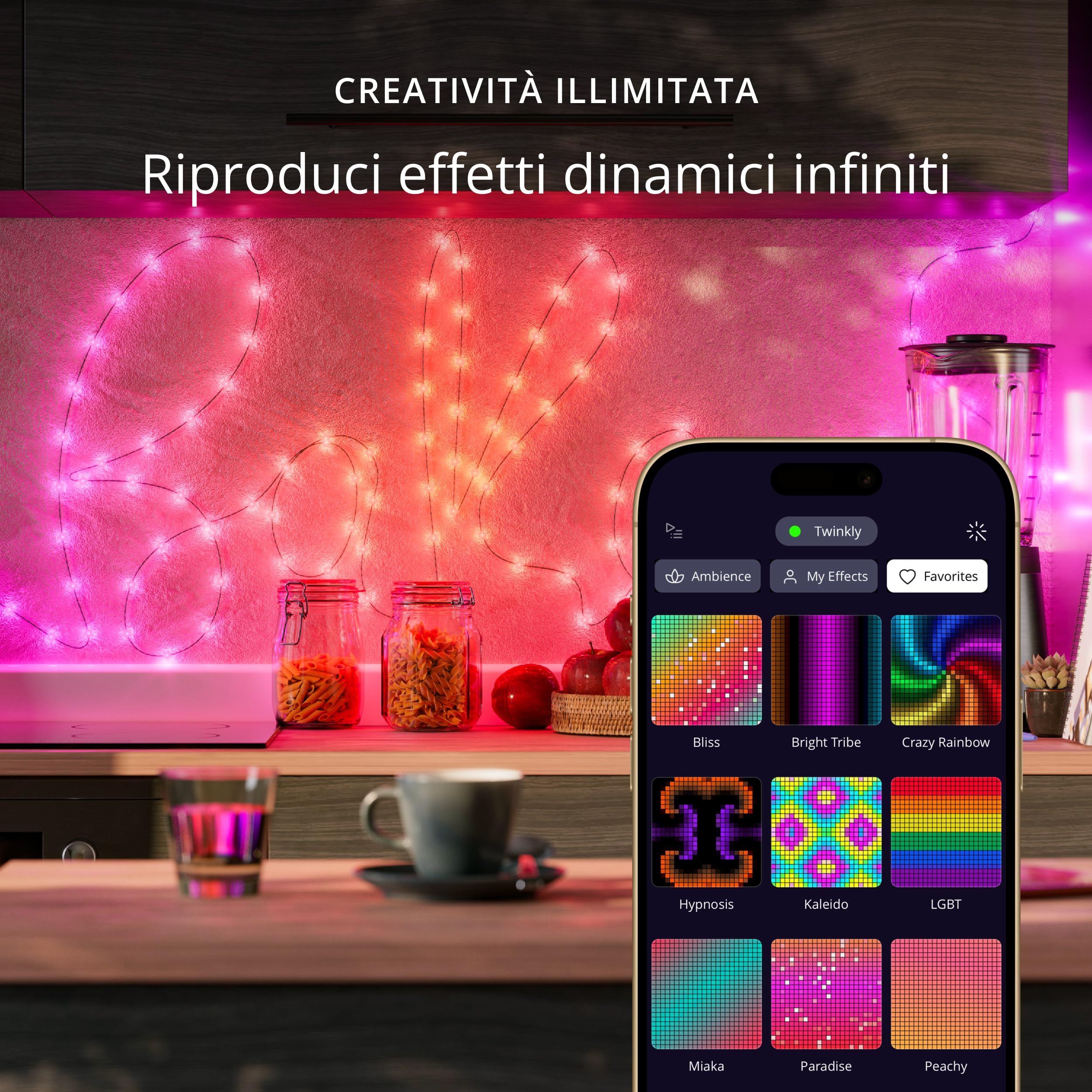 Twinkly Strings USB-C Star 200 LED, Striscia Luci LED a Forma di Stella, Luci LED Multicolore RGB, Luci San Valentino, Compatibile con Alexa, Google Home, Luci Mappabili, USB C, Filo Verde, 12m