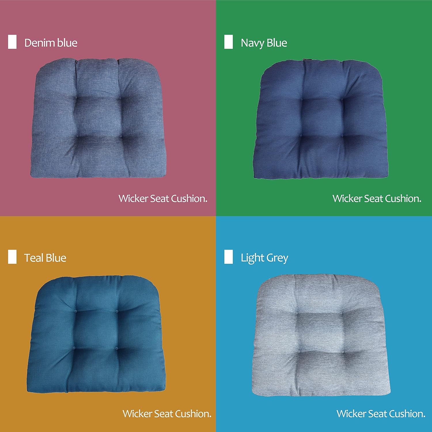 BOSSIMA Patio Tufted Seat Cushion for Outdoor Furniture, Set of 2, Furniture Dinning Chair Pad, Teal Blue